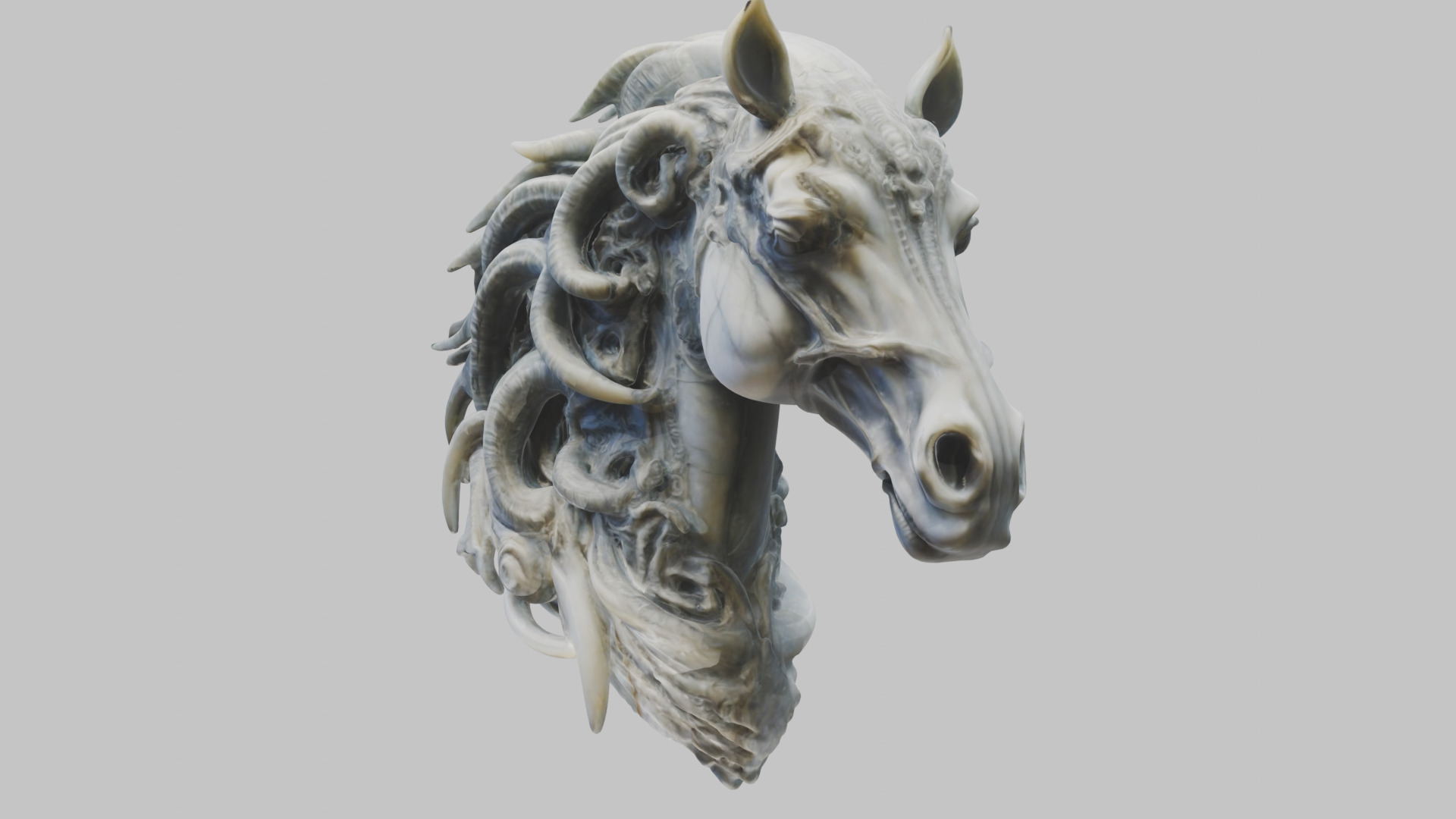 High-Detailed Fantasy Horse Head Bust 2 textures versions Low-poly 3D model_14