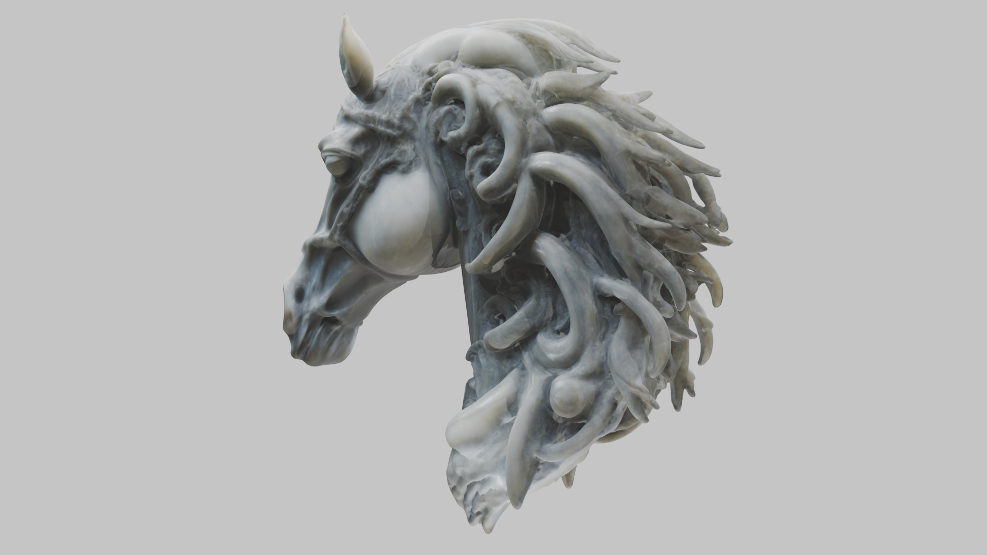 High-Detailed Fantasy Horse Head Bust 2 textures versions Low-poly 3D model_7