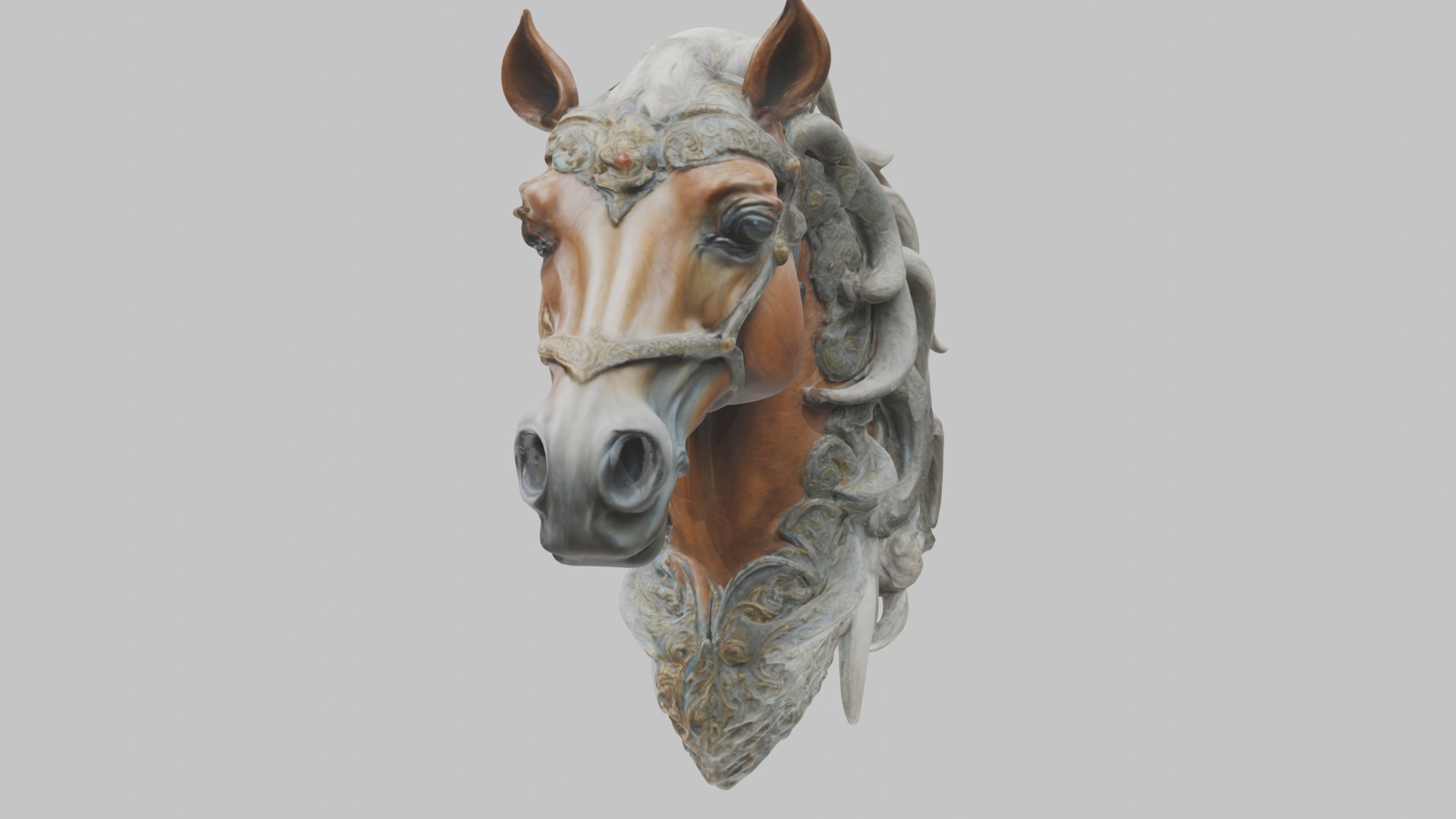 High-Detailed Fantasy Horse Head Bust 2 textures versions Low-poly 3D model_43