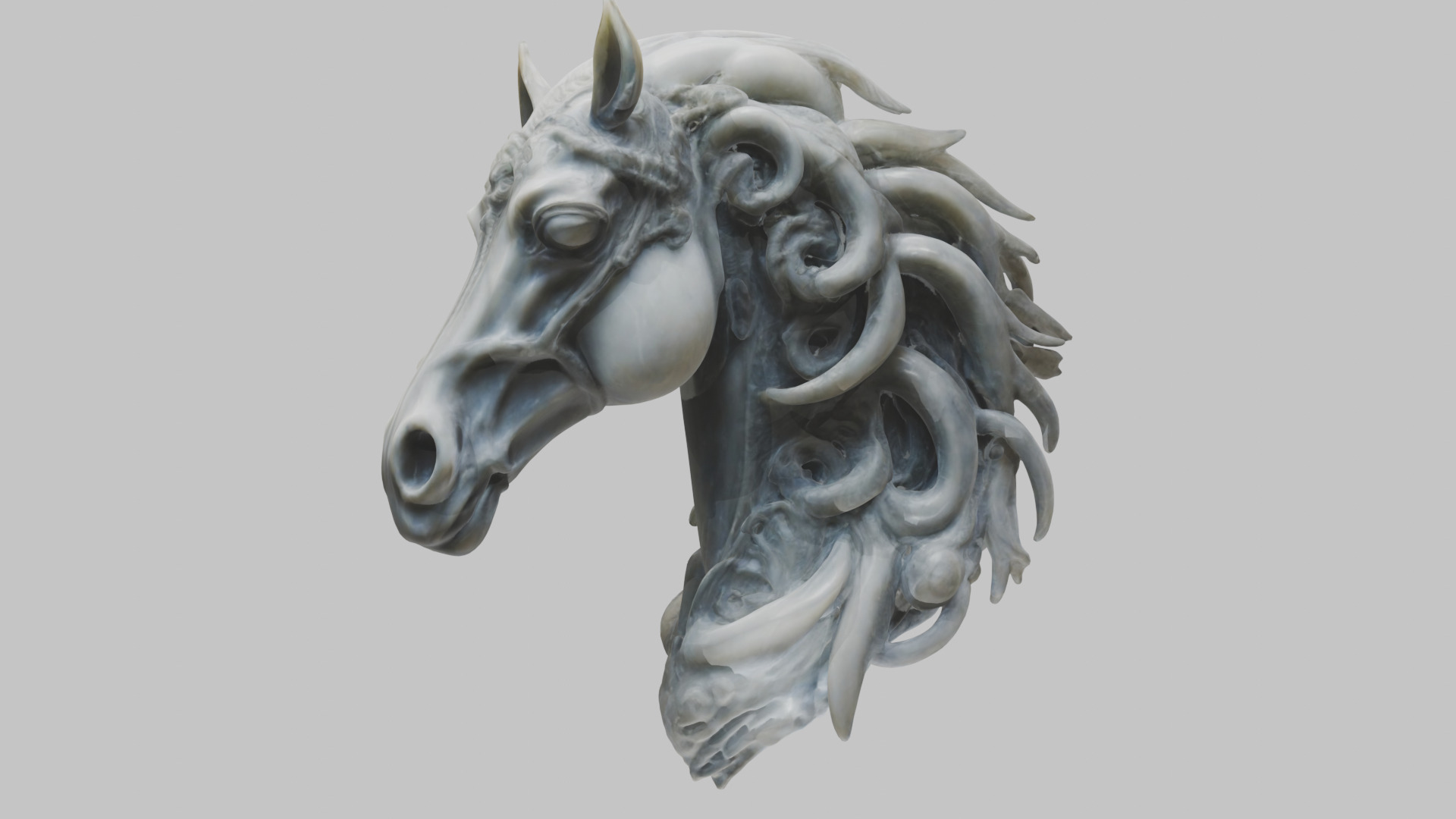 High-Detailed Fantasy Horse Head Bust 2 textures versions Low-poly 3D model_9