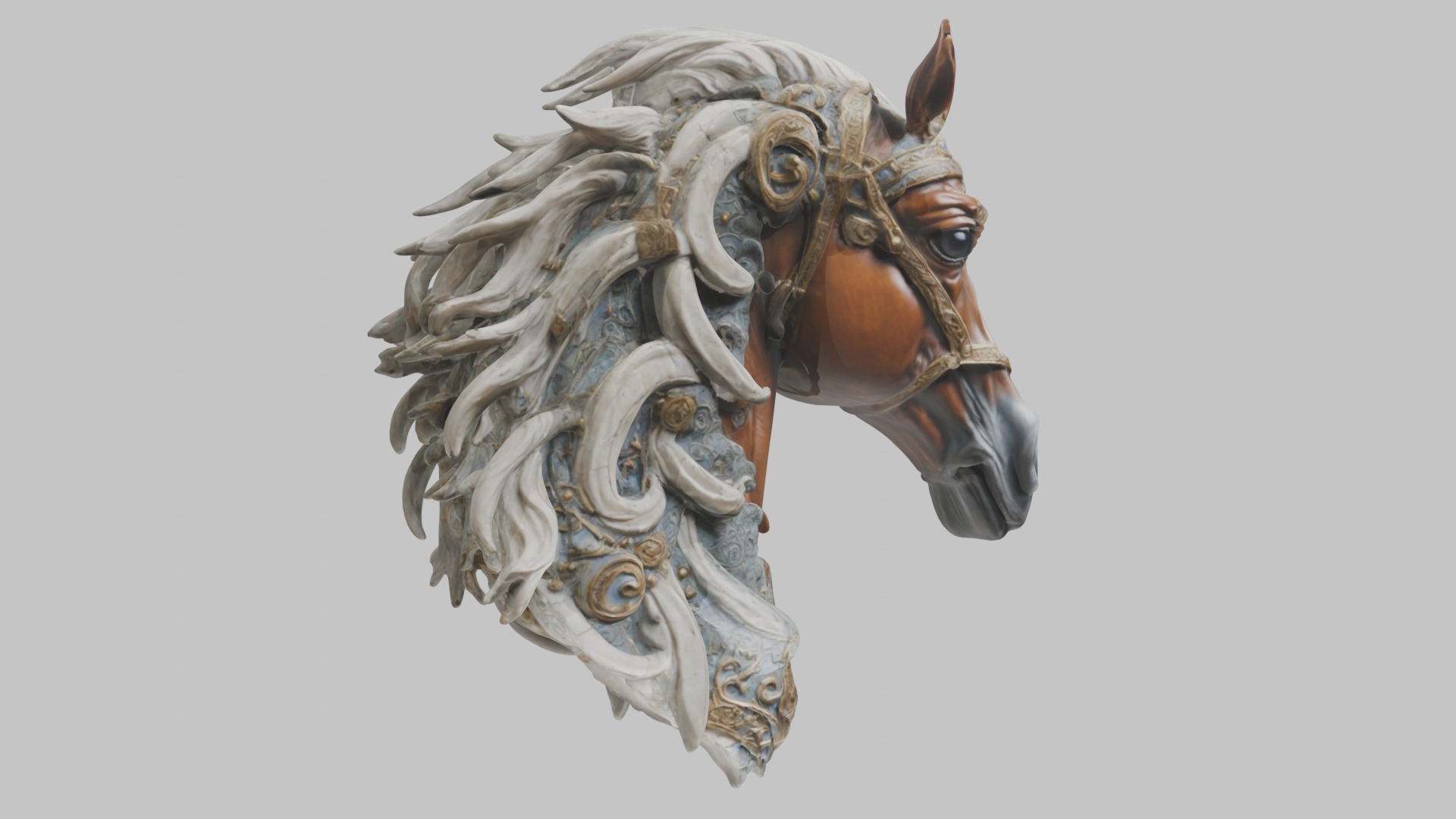 High-Detailed Fantasy Horse Head Bust 2 textures versions Low-poly 3D model_33