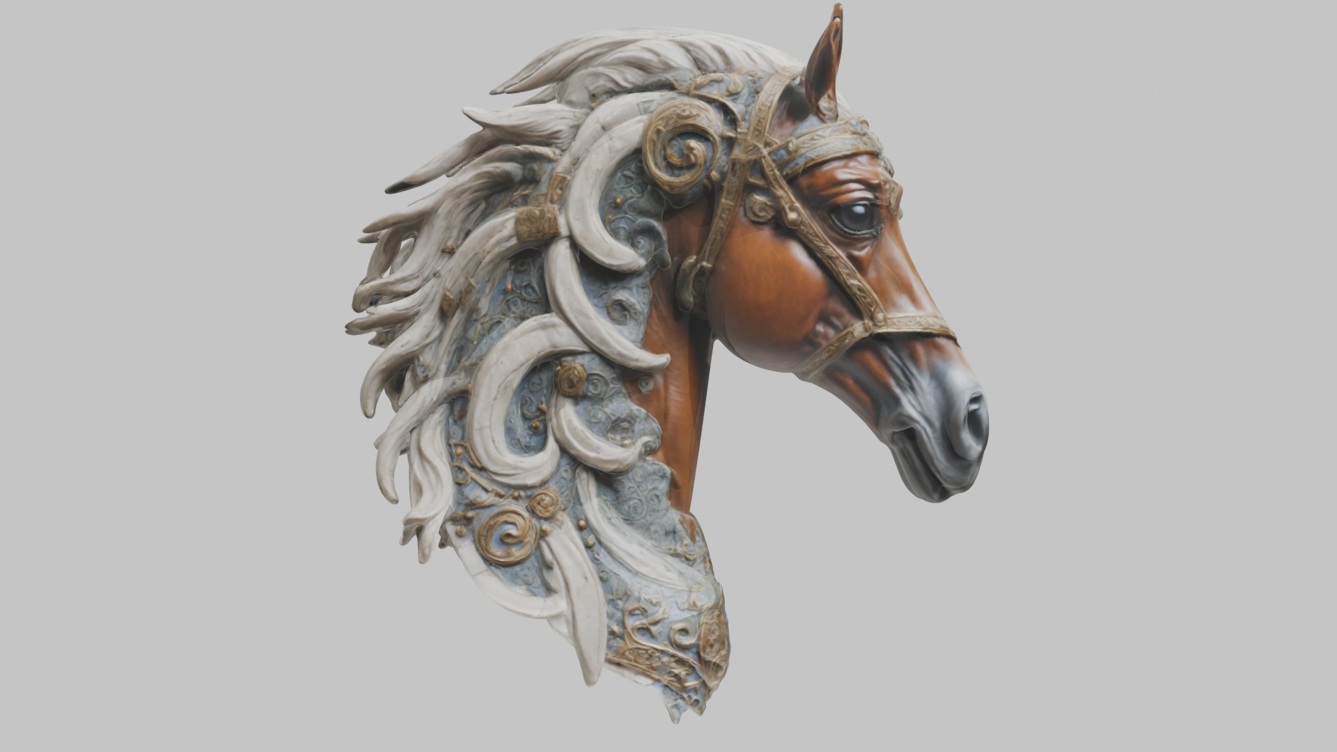 High-Detailed Fantasy Horse Head Bust 2 textures versions Low-poly 3D model_32