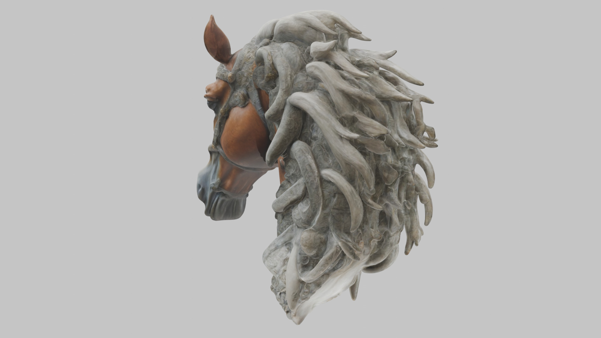 High-Detailed Fantasy Horse Head Bust 2 textures versions Low-poly 3D model_38