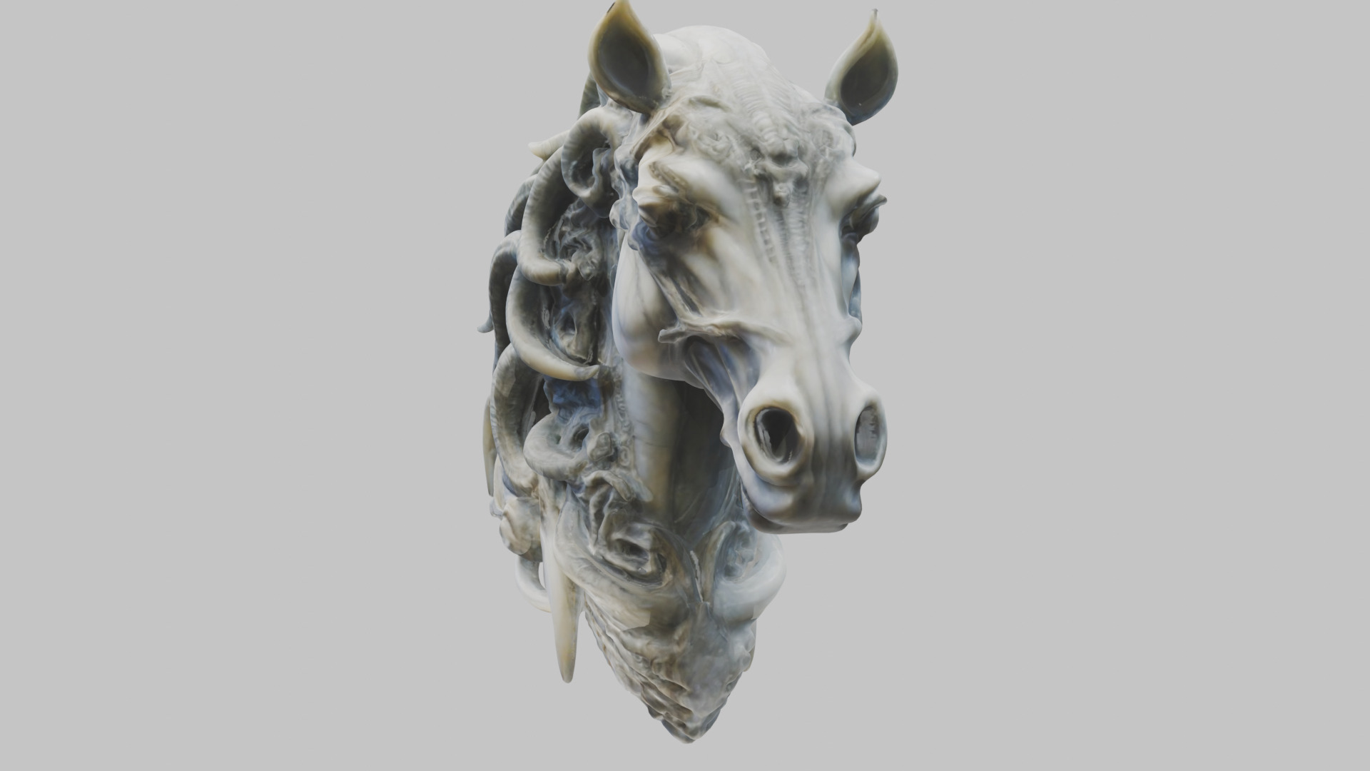 High-Detailed Fantasy Horse Head Bust 2 textures versions Low-poly 3D model_13