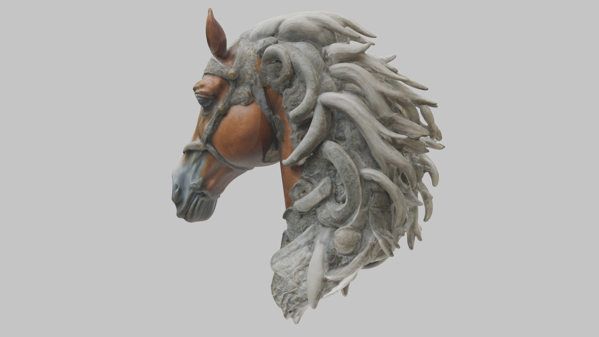 High-Detailed Fantasy Horse Head Bust 2 textures versions Low-poly 3D model_39