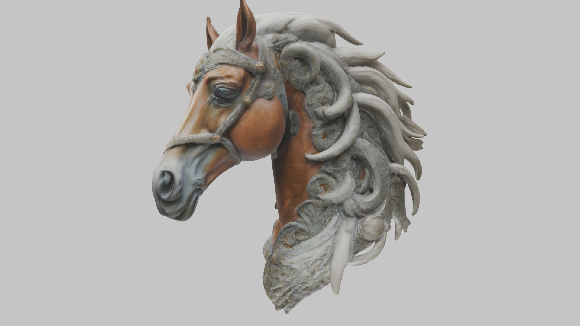 High-Detailed Fantasy Horse Head Bust 2 textures versions Low-poly 3D model_41