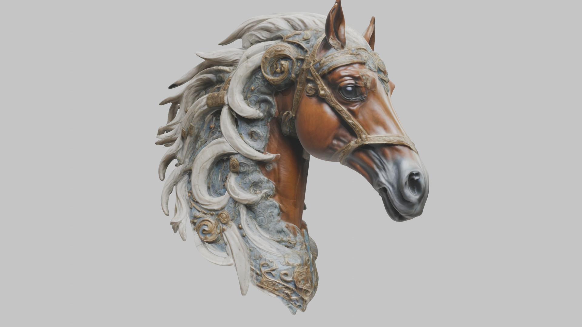 High-Detailed Fantasy Horse Head Bust 2 textures versions Low-poly 3D model_47