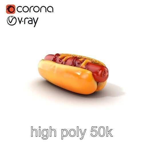 Classic Hot Dog with Mustard and Ketchup model pack Low-poly 3D model 2