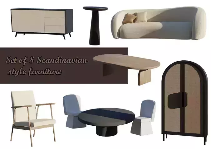 Set of 8 furniture 3D model Set of 8 furniture 3D model