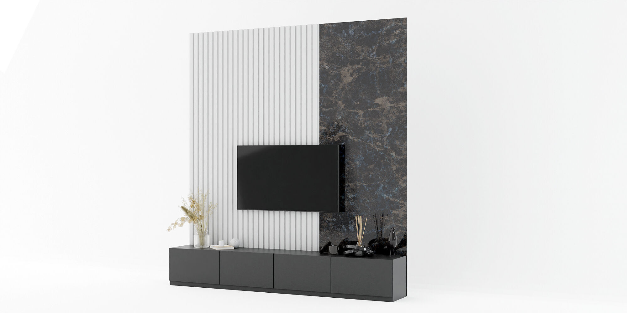 Tv Wall With Decoration 3D model_2