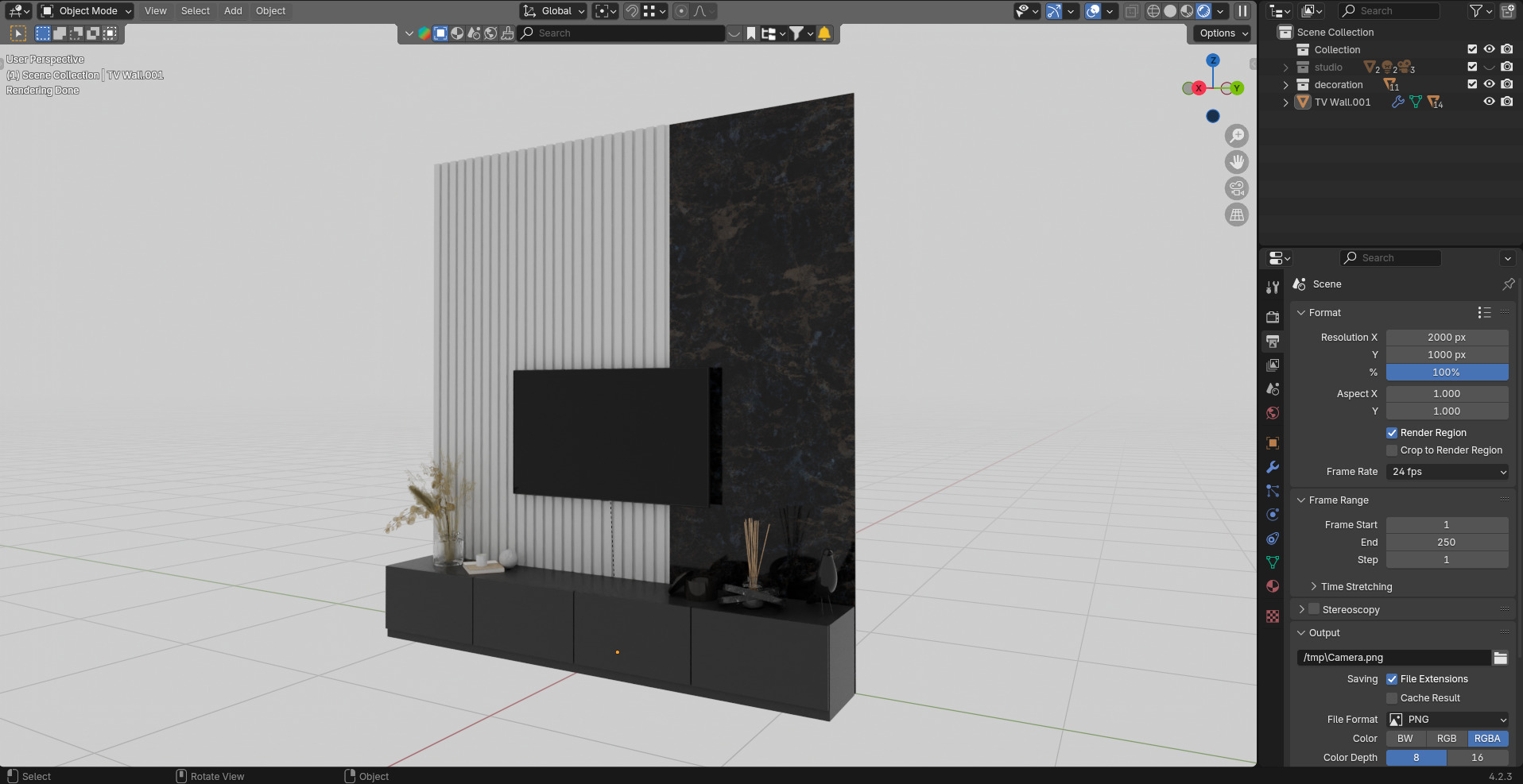 Tv Wall With Decoration 3D model_3
