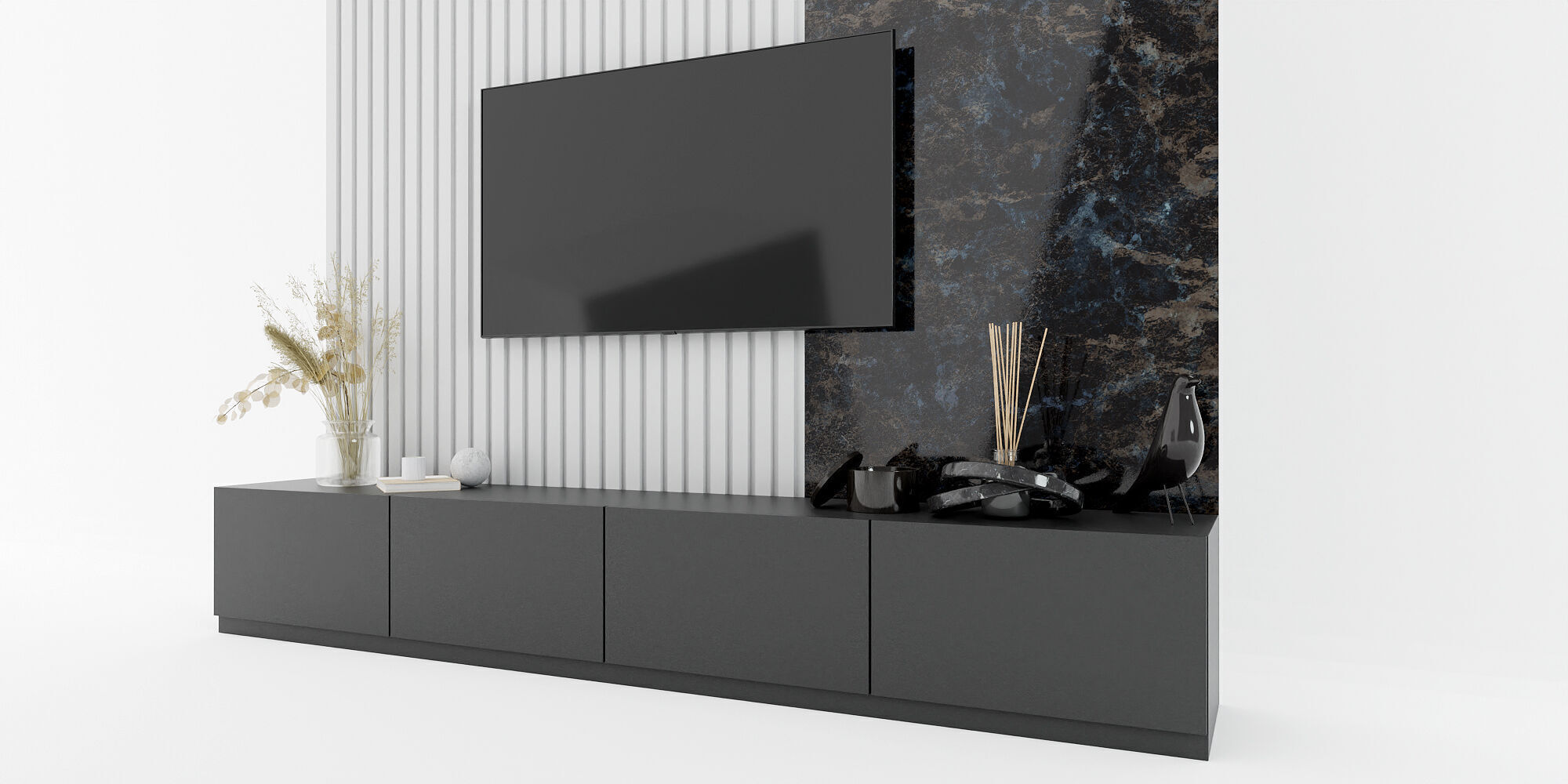 Tv Wall With Decoration 3D model_1