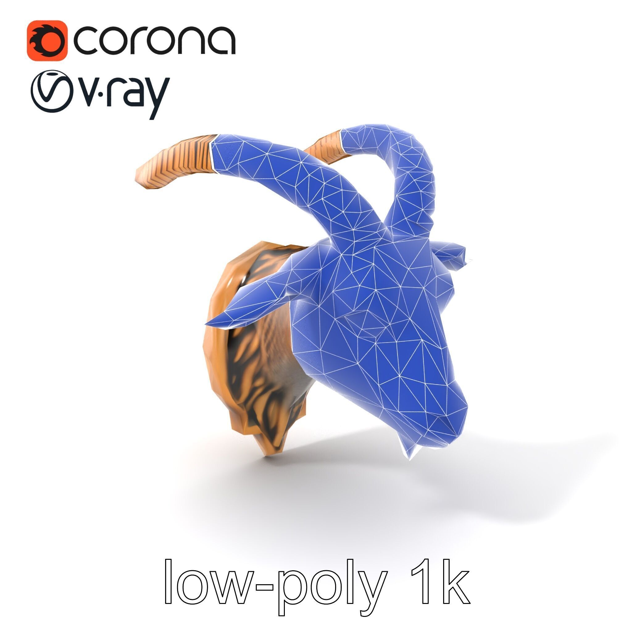 Bronze Goat Head Door Handle model pack Low-poly 3D model_7