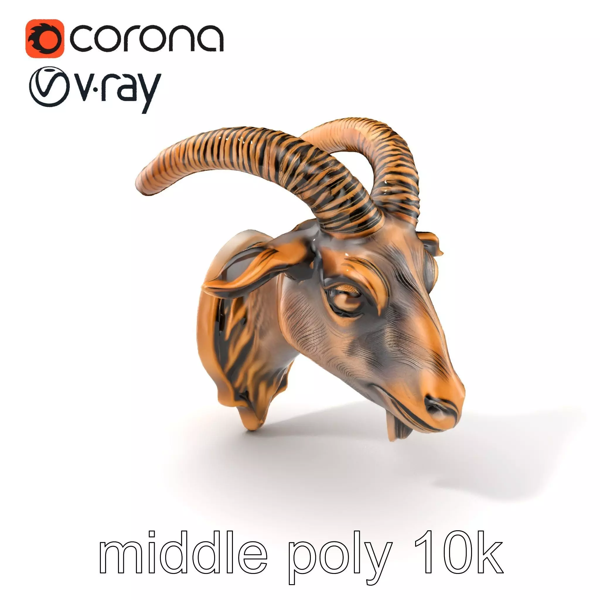 Bronze Goat Head Door Handle model pack Low-poly 3D model_0