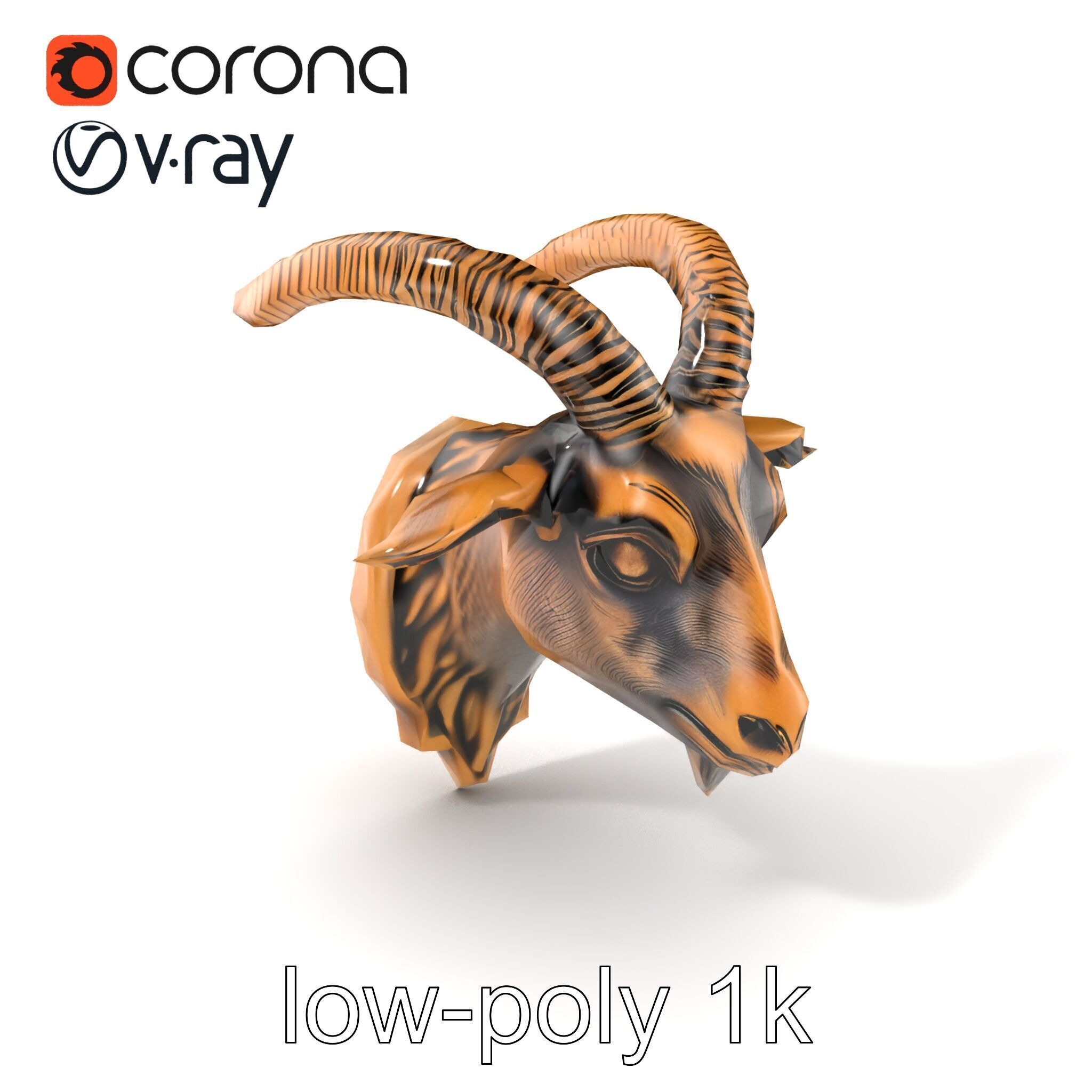 Bronze Goat Head Door Handle model pack Low-poly 3D model_5