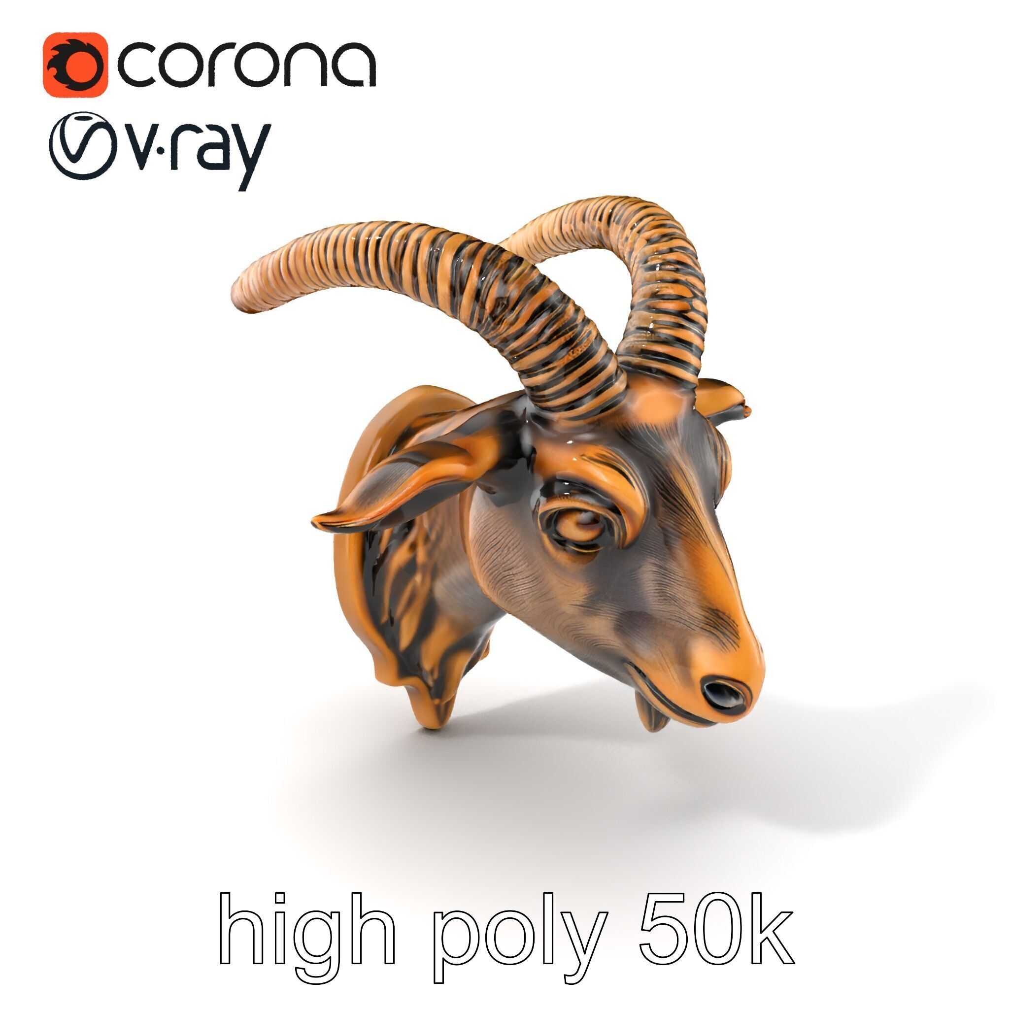 Bronze Goat Head Door Handle model pack Low-poly 3D model_2