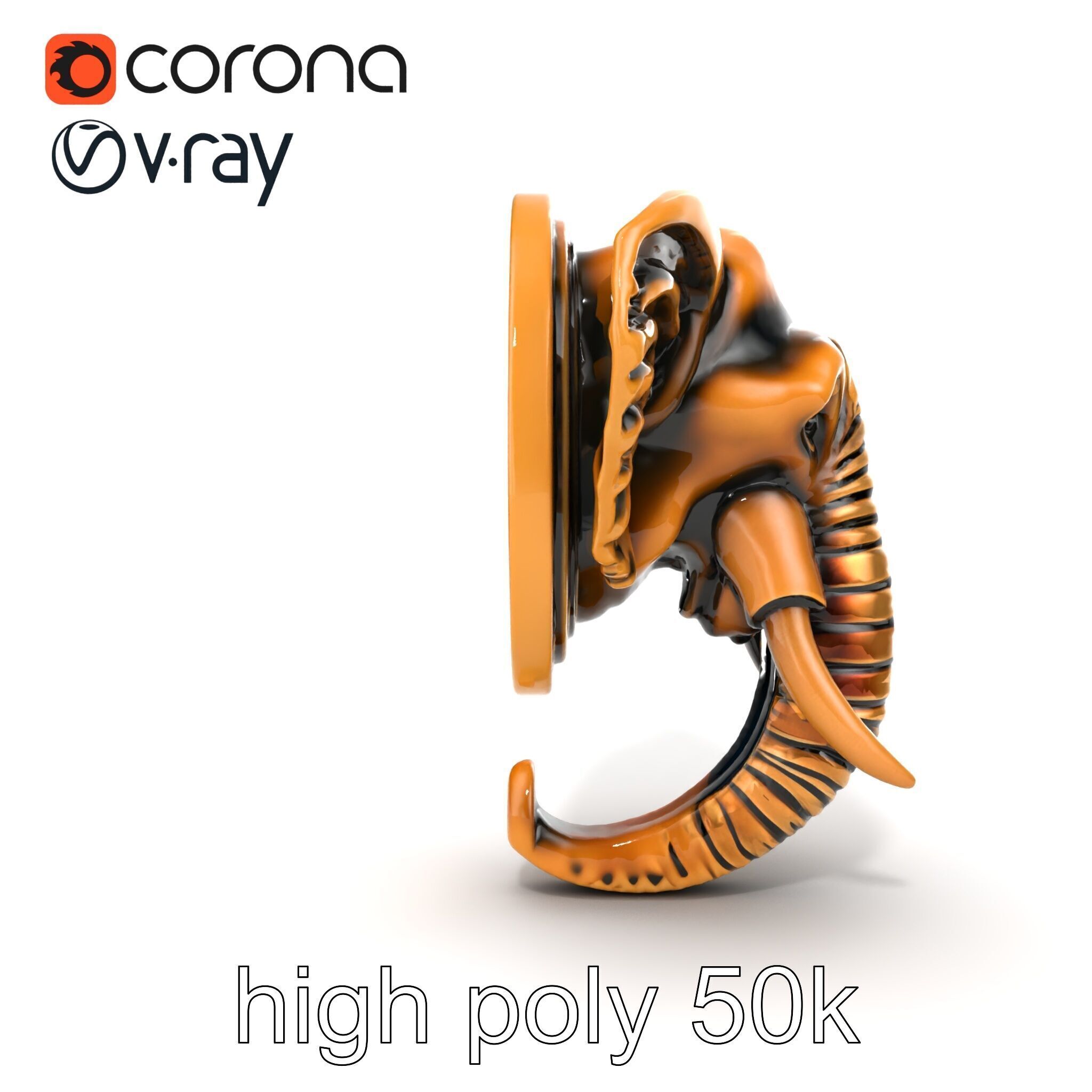 Elephant Head Door Handle Sculpture model pack Low-poly 3D model_22