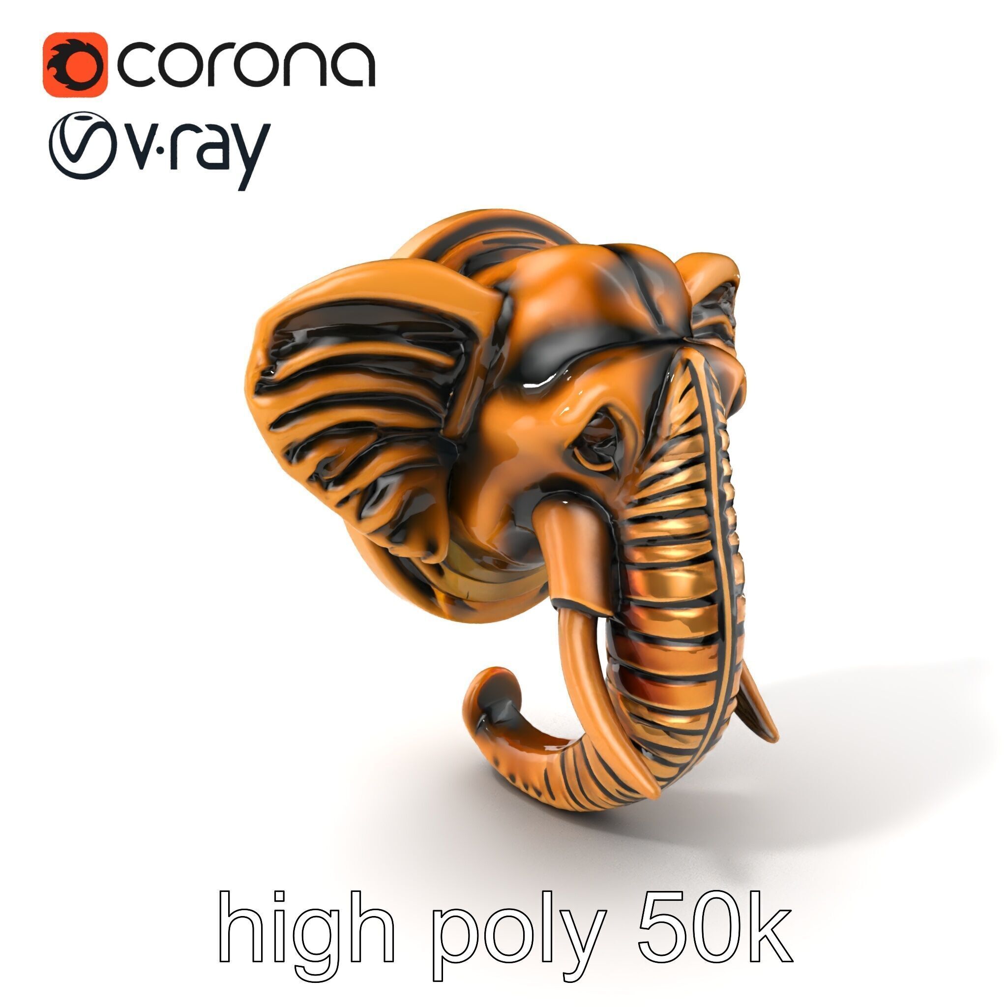 Elephant Head Door Handle Sculpture model pack Low-poly 3D model_2