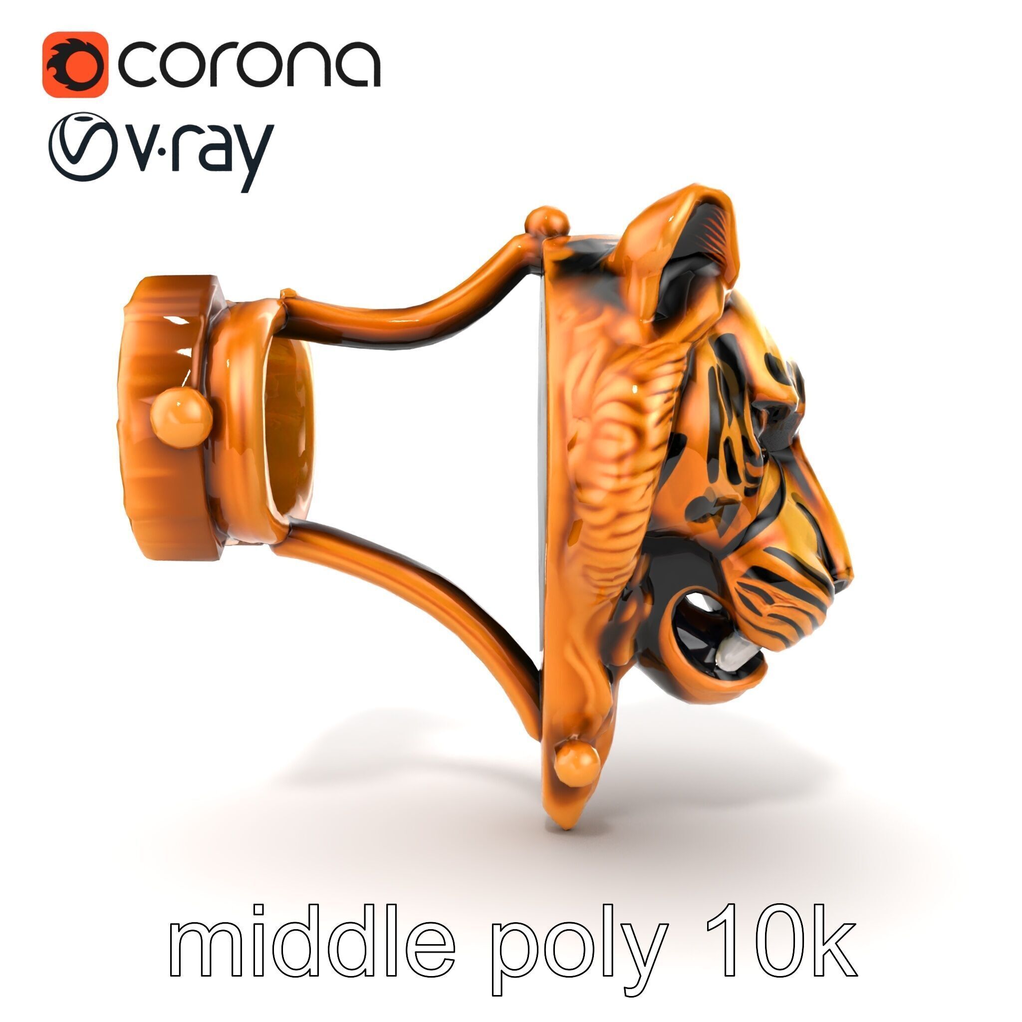 Bronze Tiger Head Door Handle model pack Low-poly 3D model_19