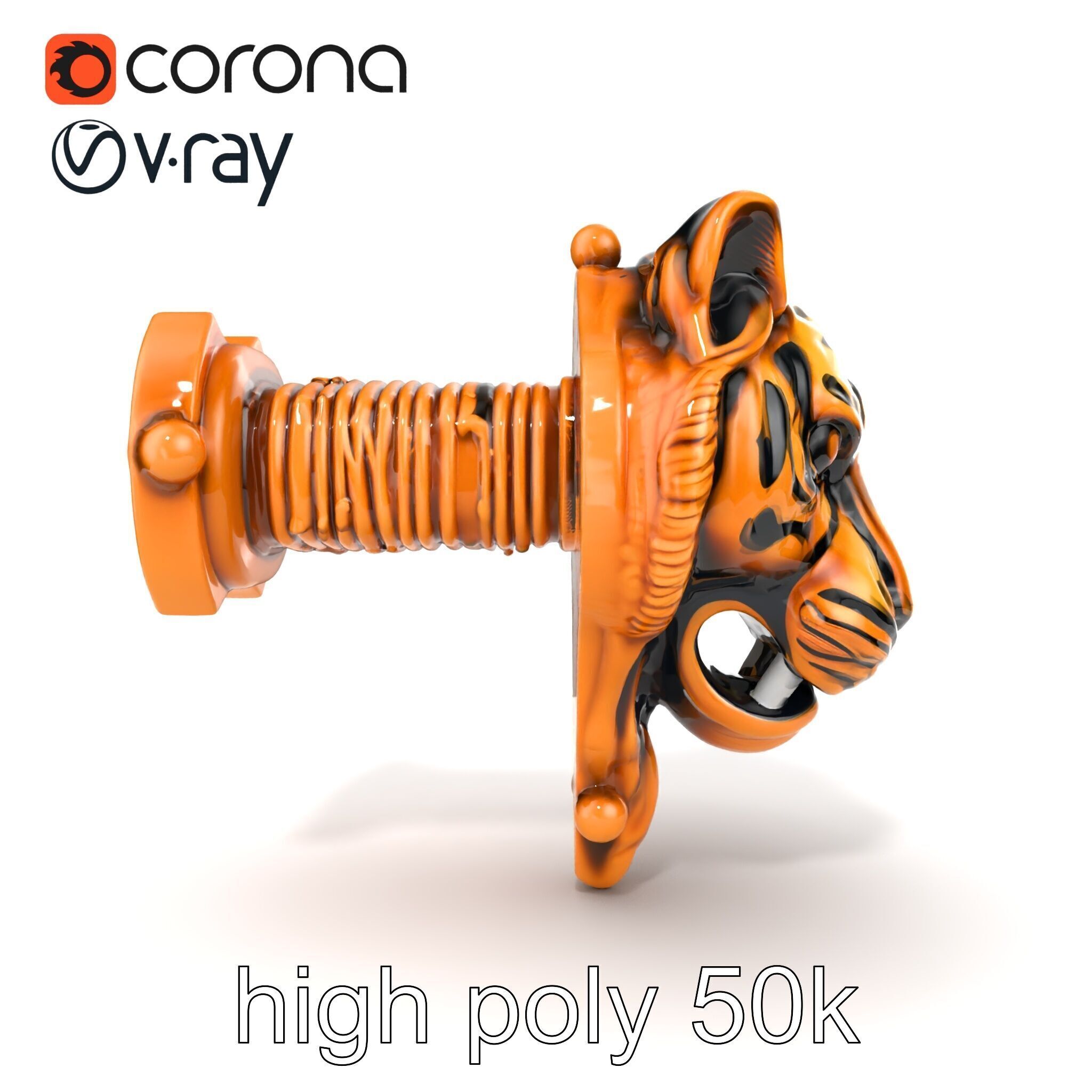 Bronze Tiger Head Door Handle model pack Low-poly 3D model_30