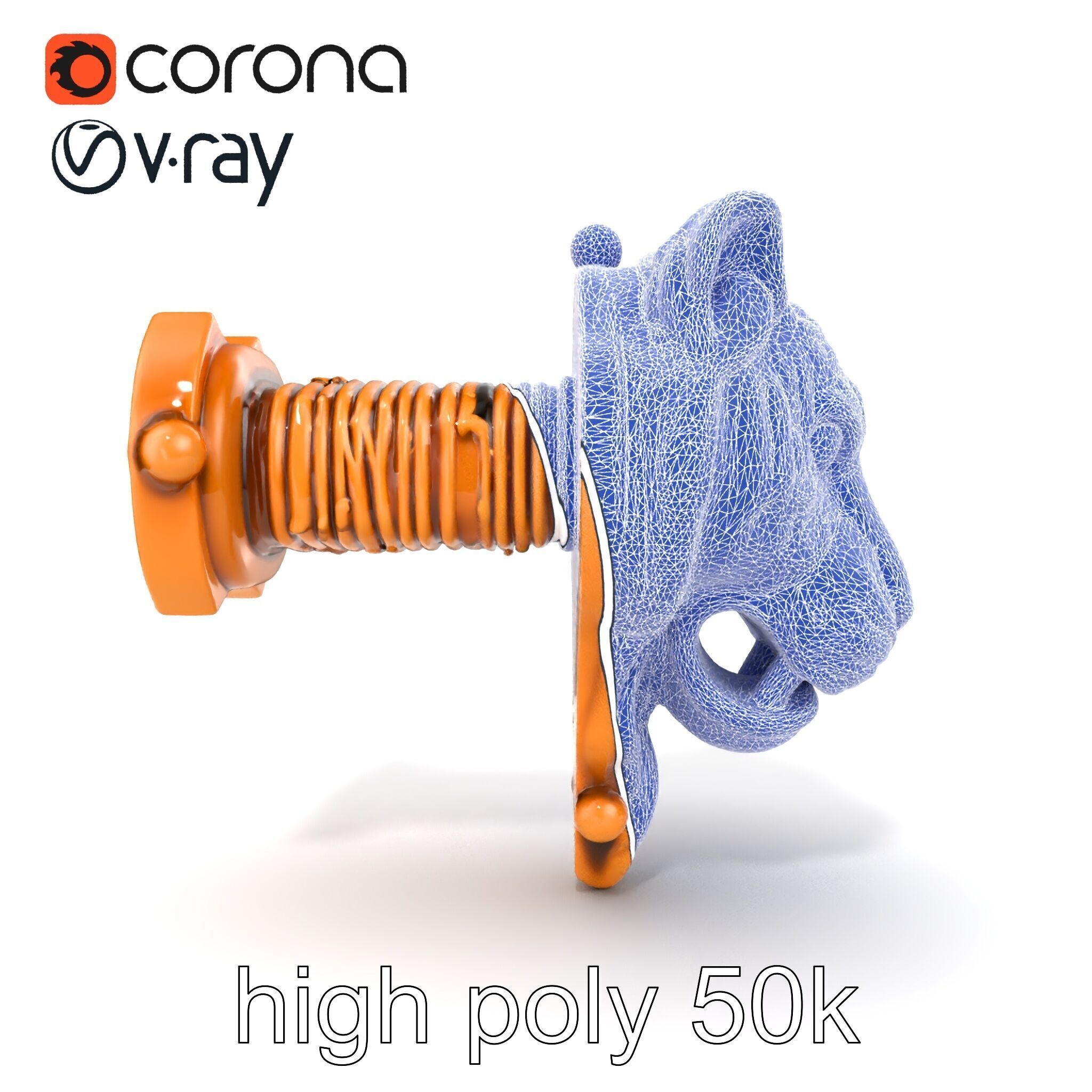 Bronze Tiger Head Door Handle model pack Low-poly 3D model_21