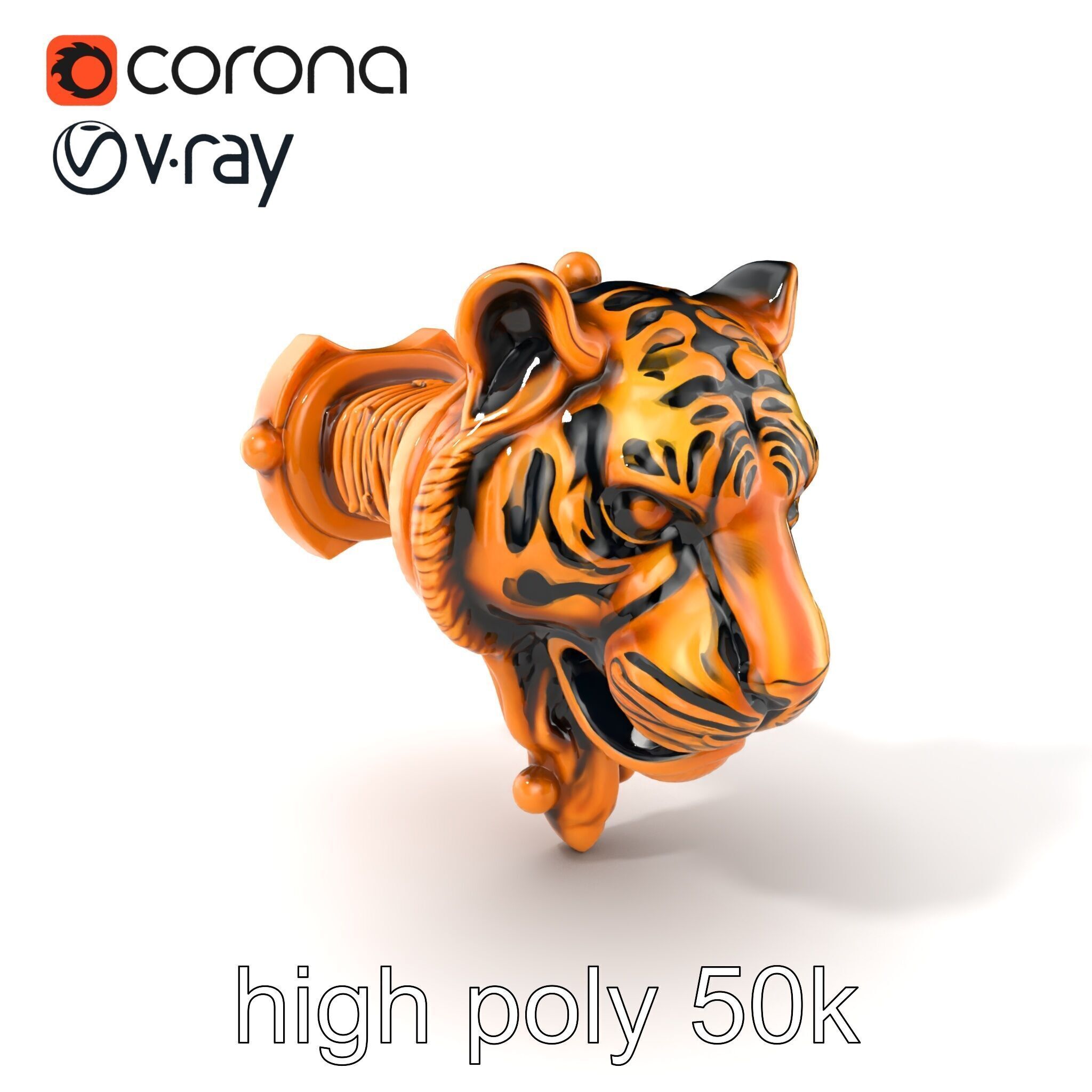 Bronze Tiger Head Door Handle model pack Low-poly 3D model_2