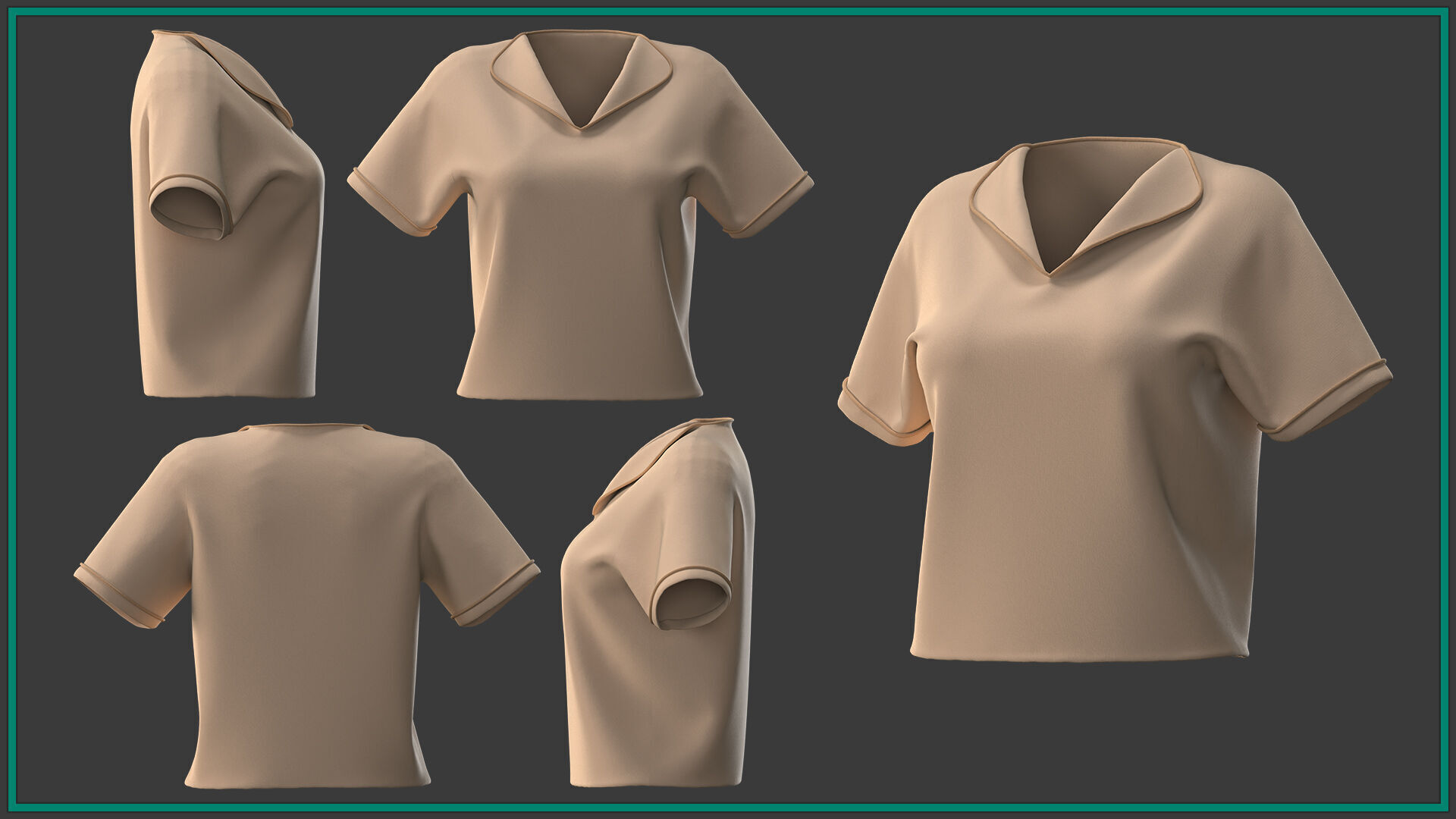 10 female T shirt 3D model_2