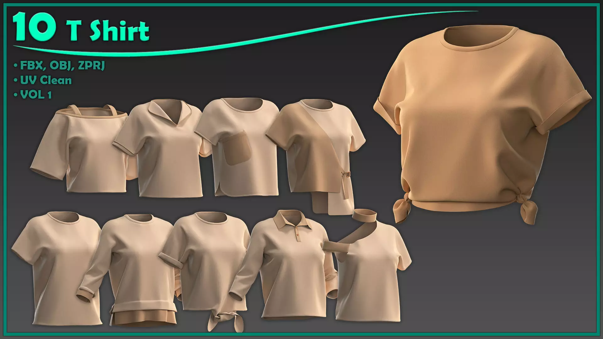 10 female T shirt 3D model_0