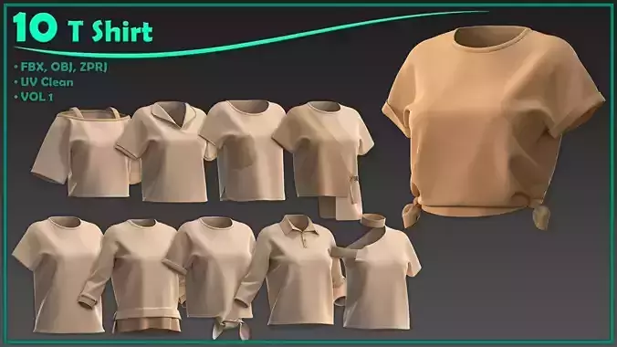 10 female T shirt 3D model 10 female T shirt 3D model