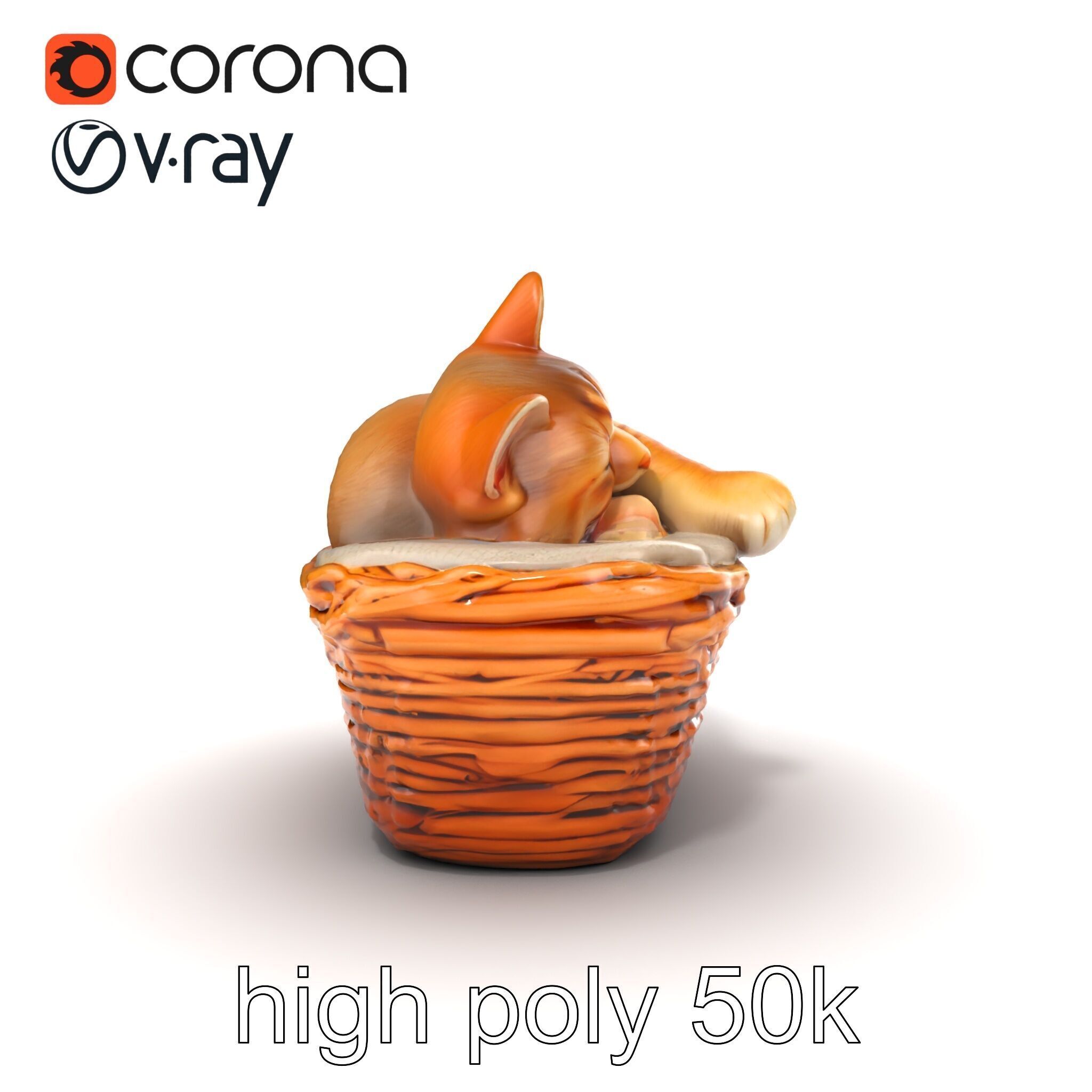 Sleeping Cat in Basket Luxurious model pack Low-poly 3D model_12