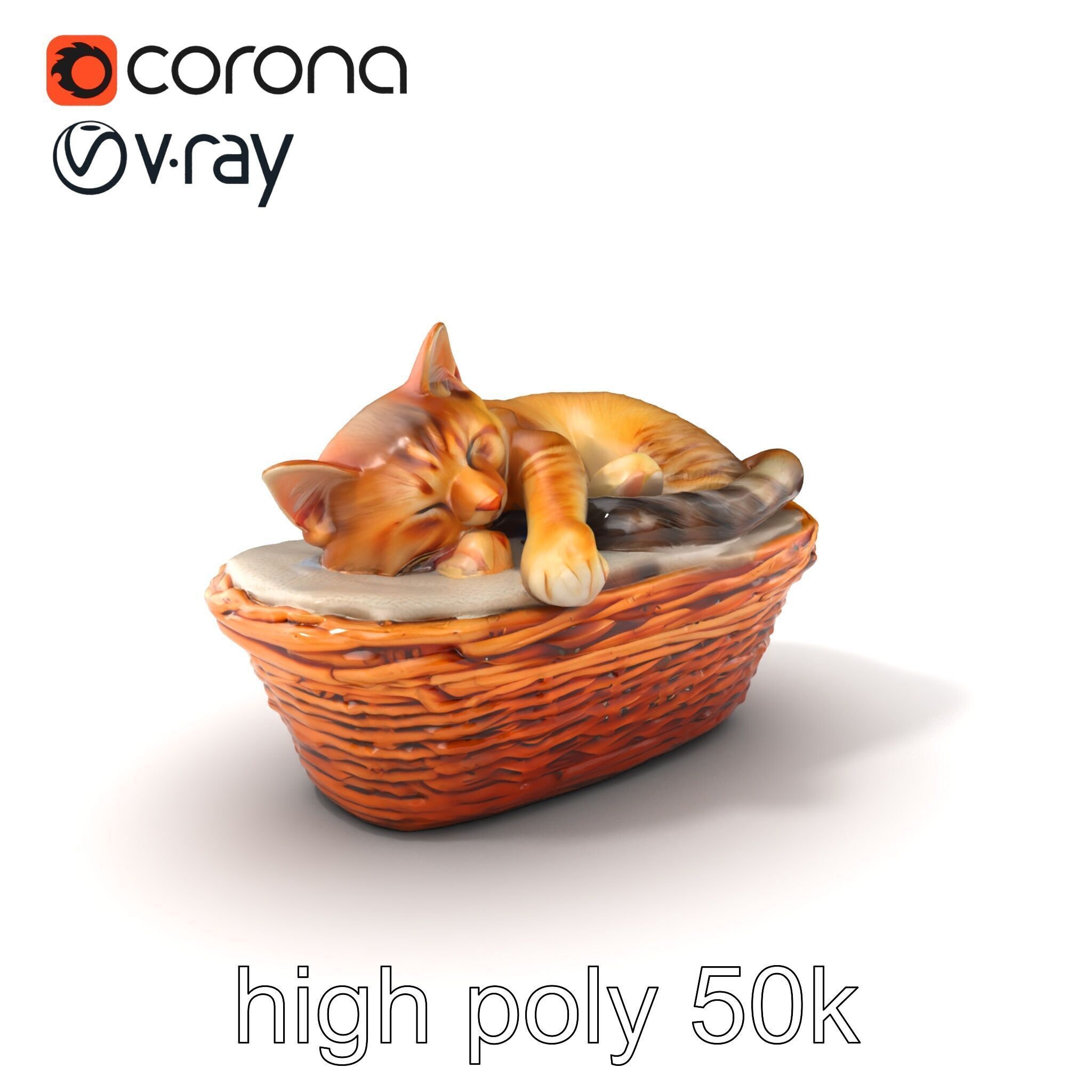 Sleeping Cat in Basket Luxurious model pack Low-poly 3D model_2