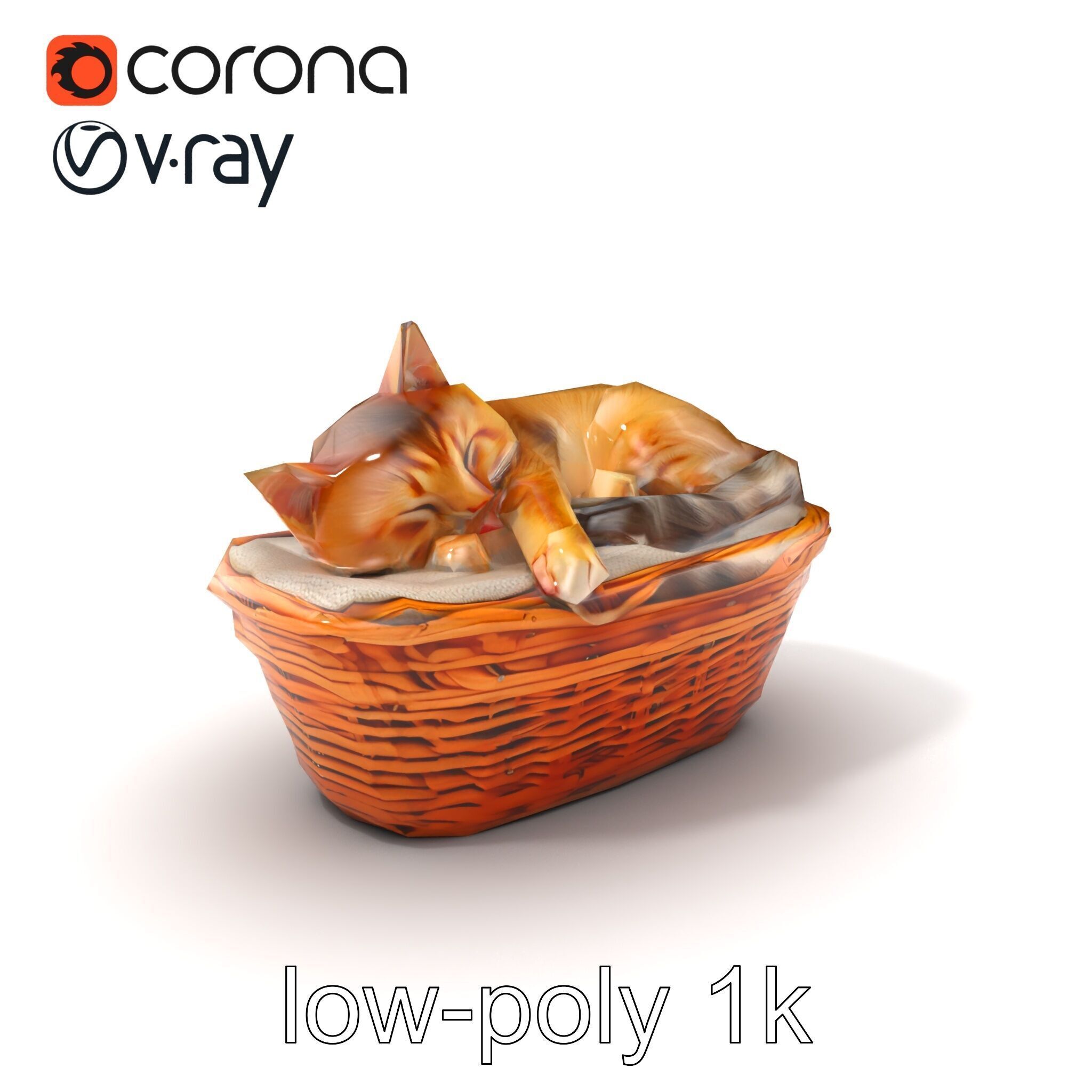 Sleeping Cat in Basket Luxurious model pack Low-poly 3D model_5