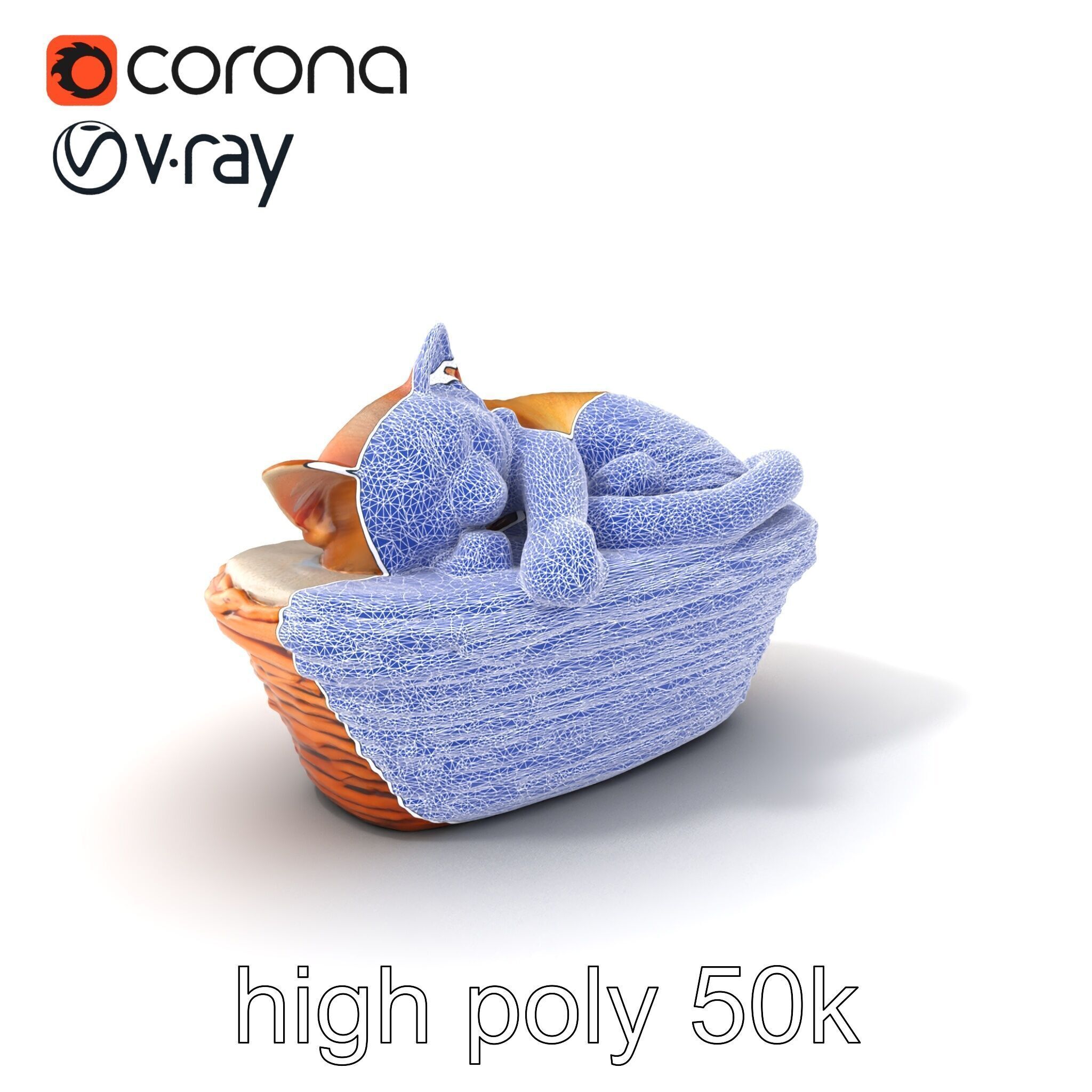 Sleeping Cat in Basket Luxurious model pack Low-poly 3D model_10