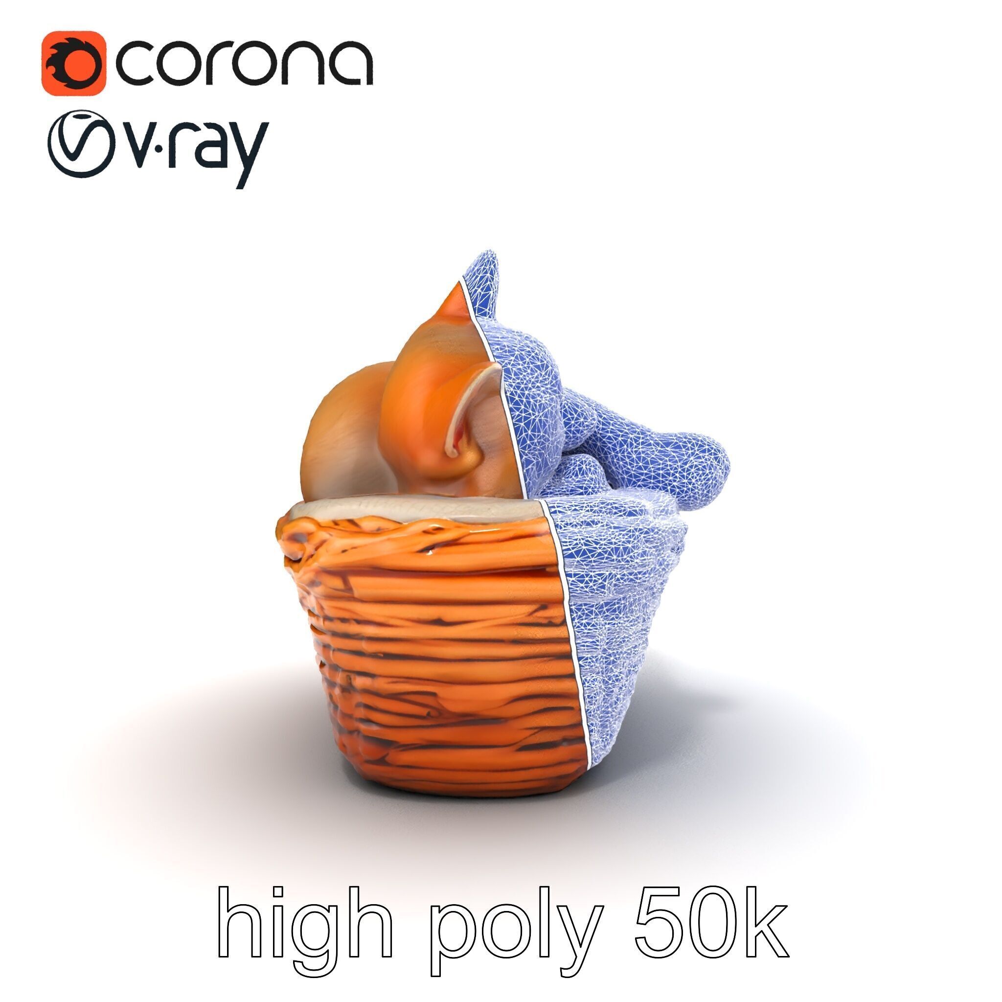 Sleeping Cat in Basket Luxurious model pack Low-poly 3D model_17