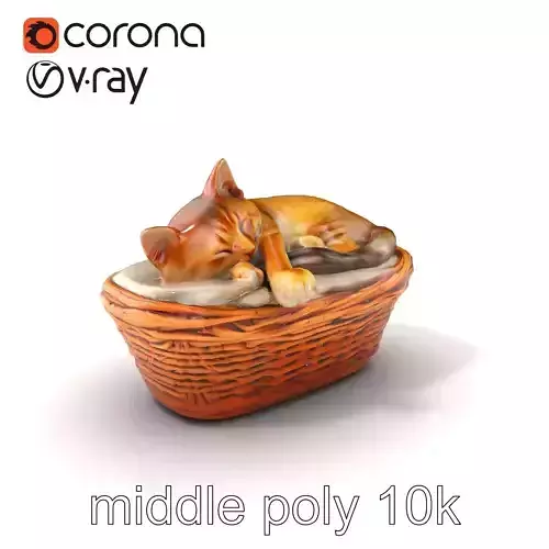 Sleeping Cat in Basket Luxurious model pack Low-poly 3D model