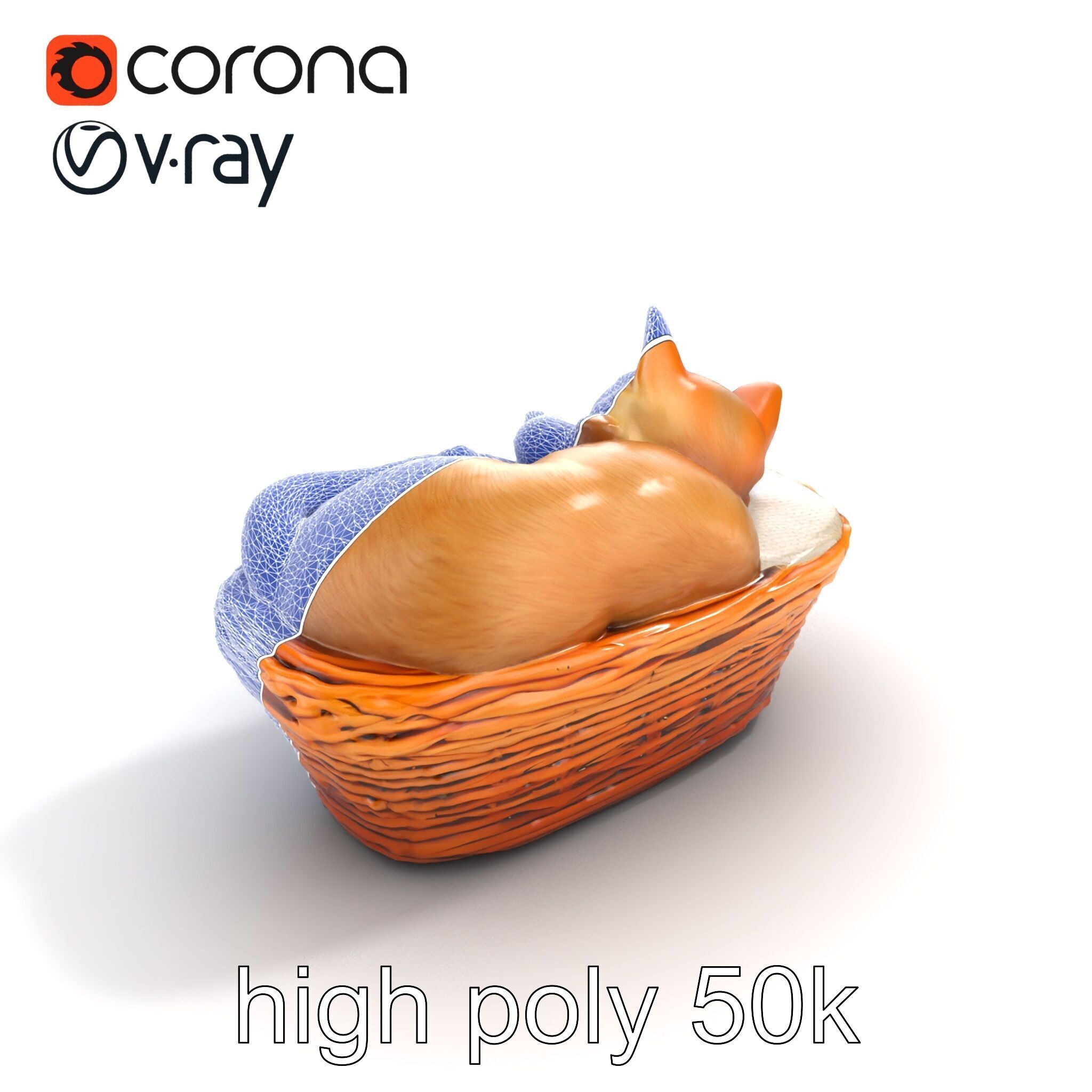 Sleeping Cat in Basket Luxurious model pack Low-poly 3D model_19