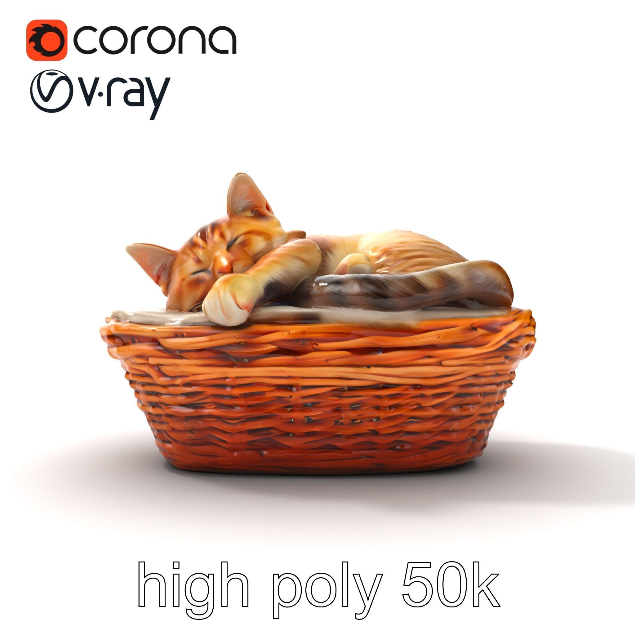 Sleeping Cat in Basket Luxurious model pack Low-poly 3D model_31