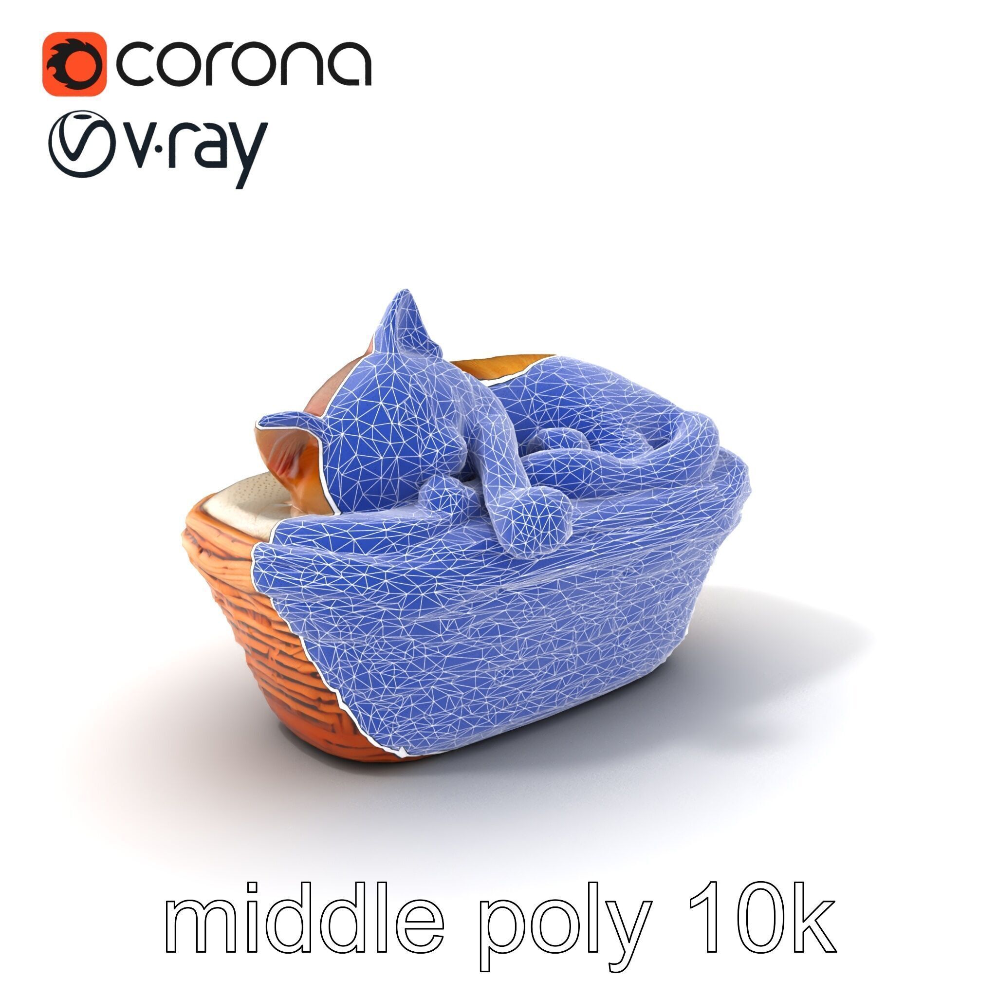 Sleeping Cat in Basket Luxurious model pack Low-poly 3D model_6