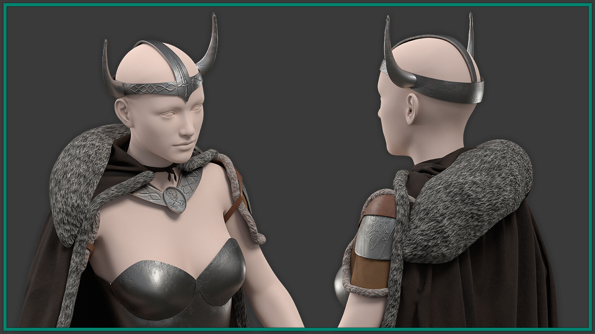 female Viking outfit with texture 3D model_4
