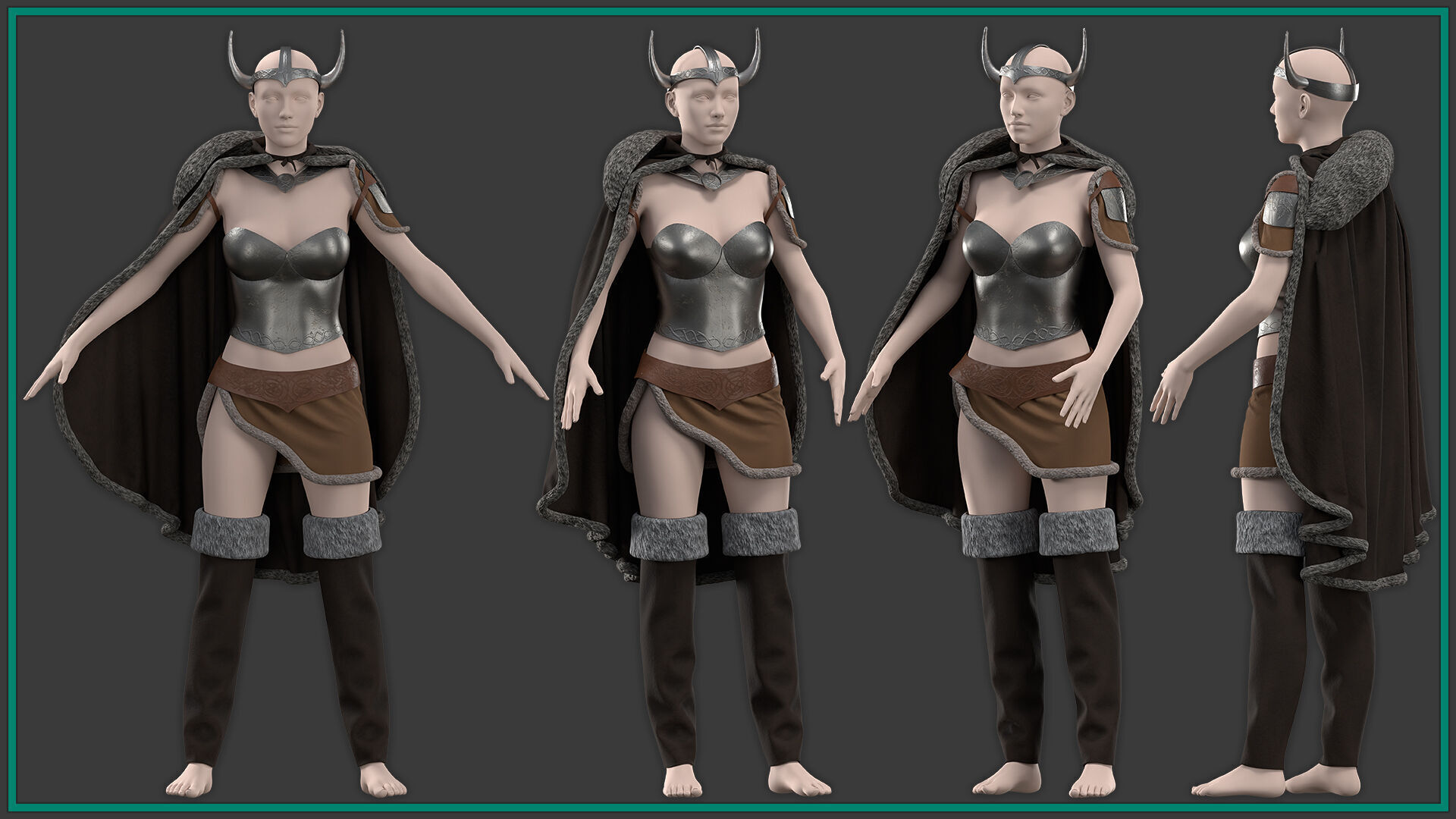 female Viking outfit with texture 3D model_1