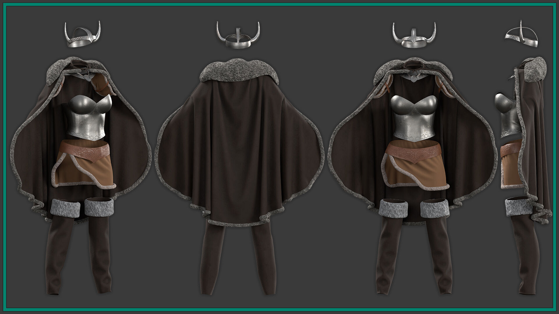 female Viking outfit with texture 3D model_2
