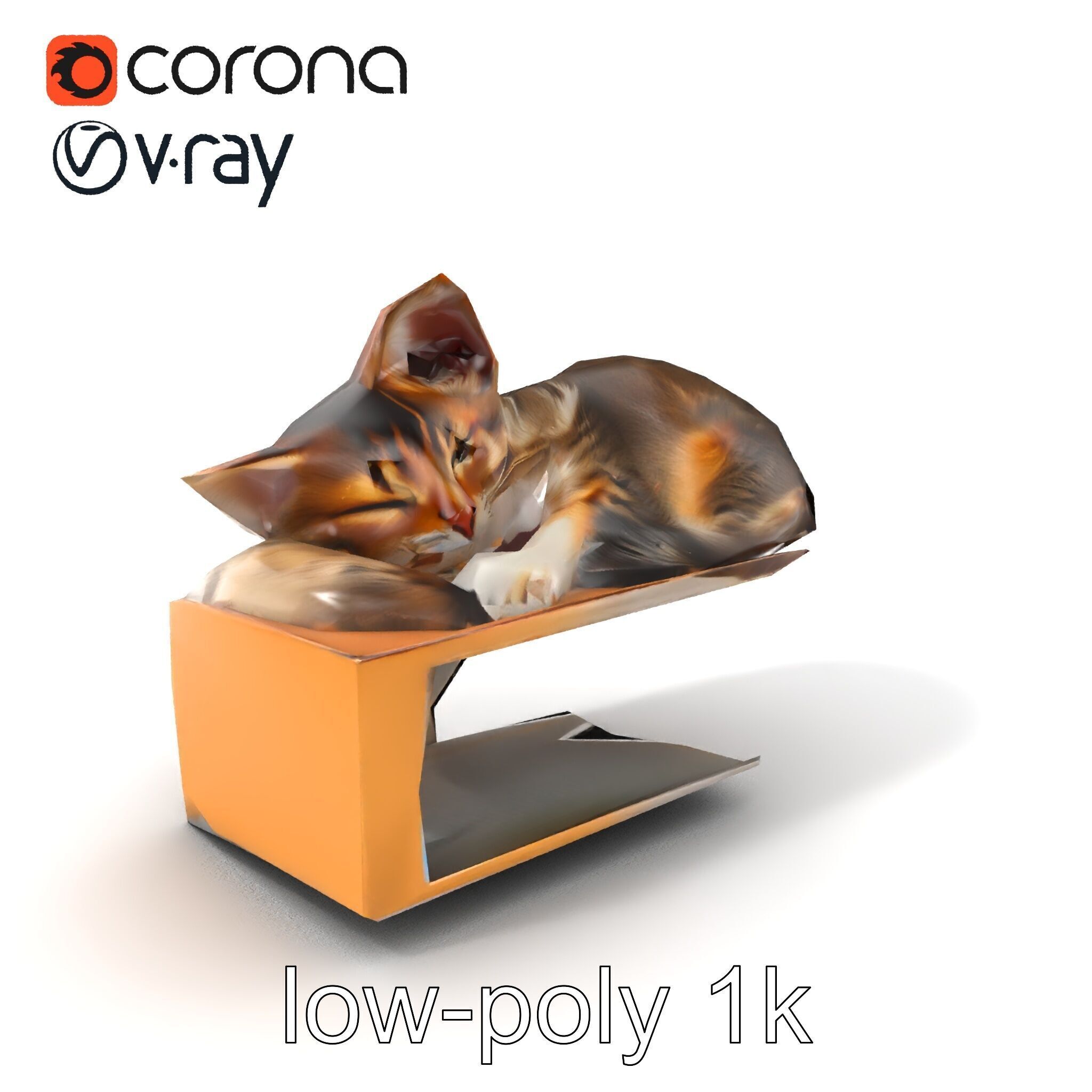 Cozy Cat in Box with Velvety Fur model pack Low-poly 3D model_5