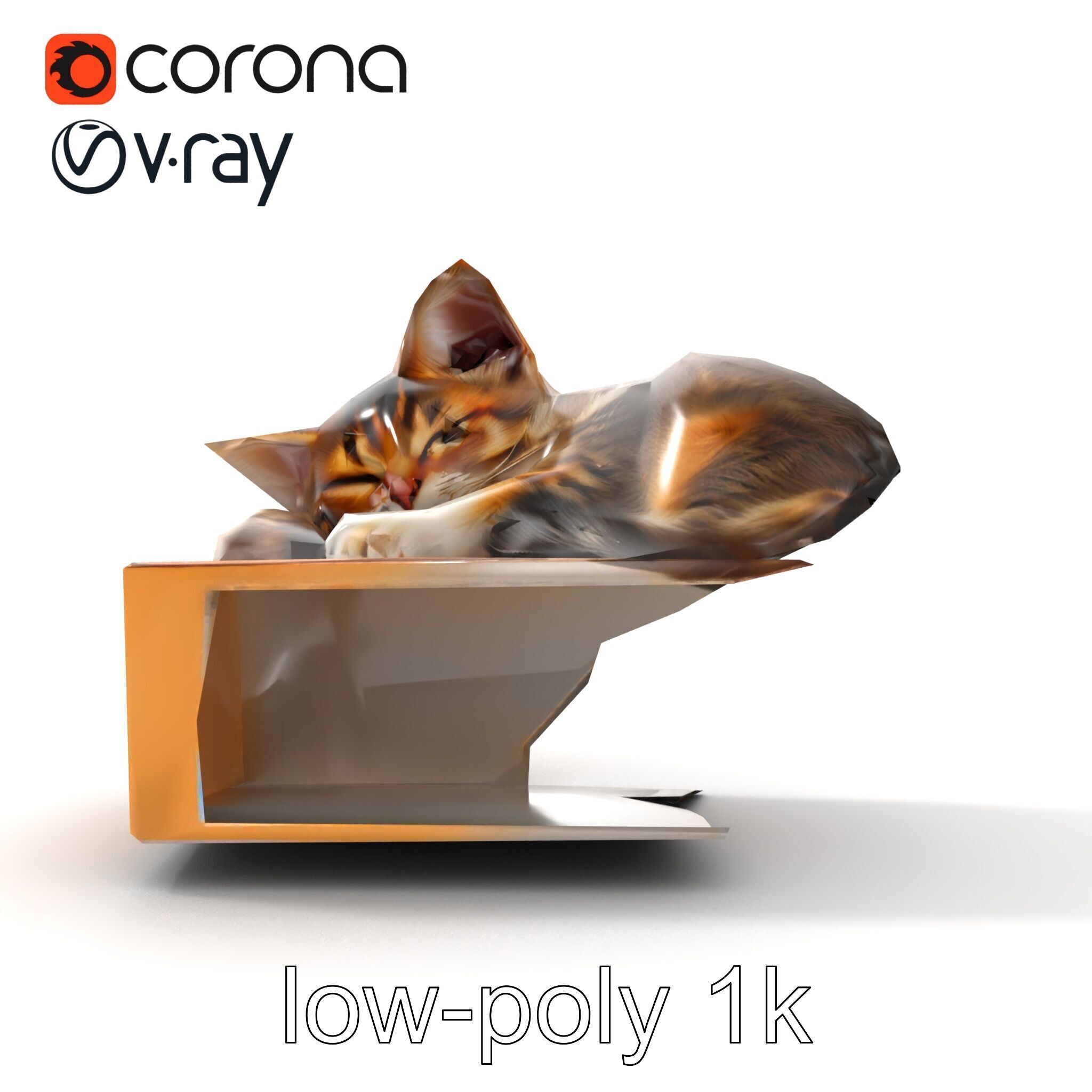 Cozy Cat in Box with Velvety Fur model pack Low-poly 3D model_32