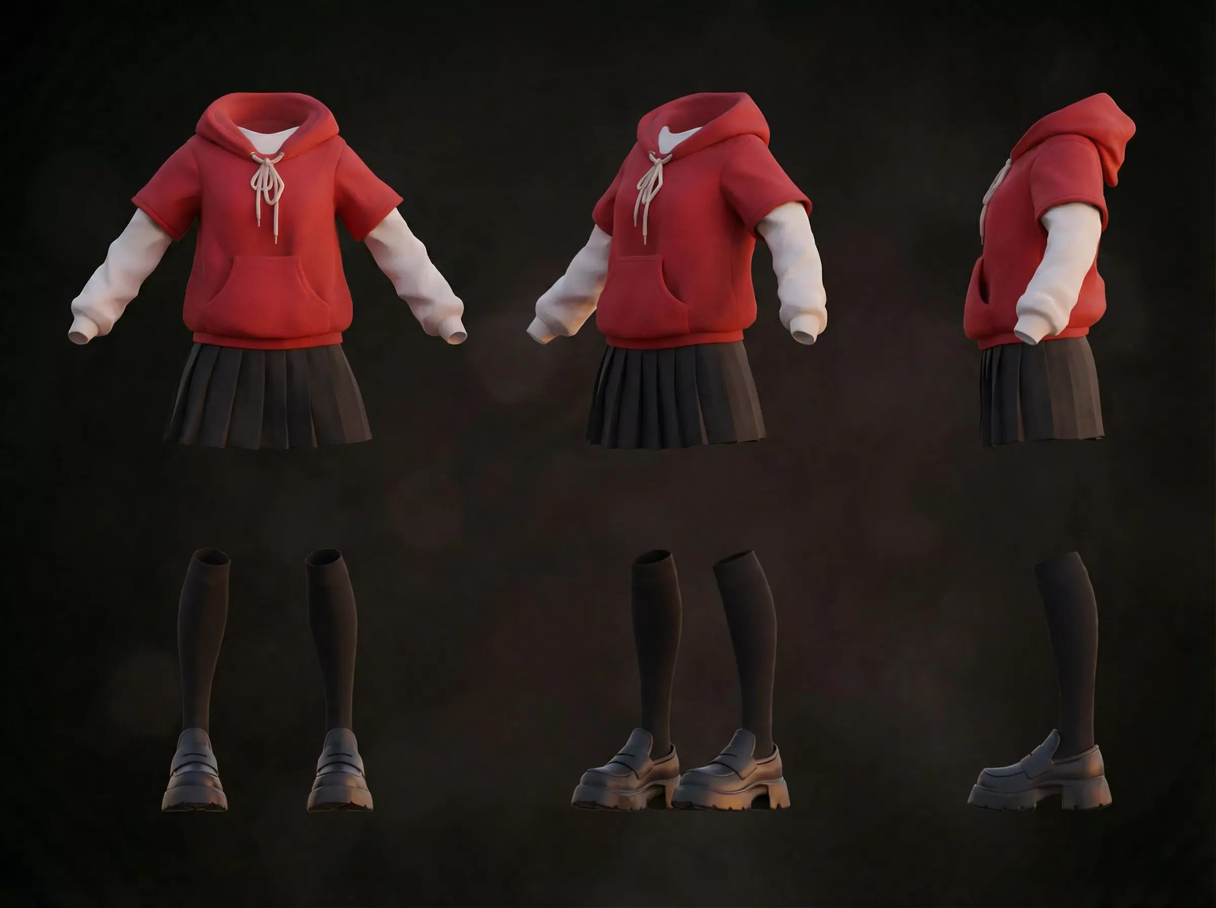 Stylized High School Girl Hoodie Game Ready PBR Clothing Low-poly 3D model