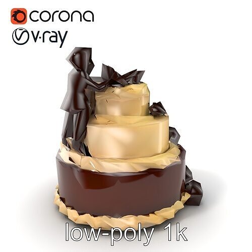 ThreeTier Chocolate Figurine Cake with Chocolate Molds model ... Low-poly 3D model 5