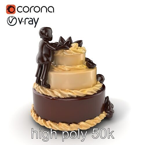ThreeTier Chocolate Figurine Cake with Chocolate Molds model ... Low-poly 3D model 2
