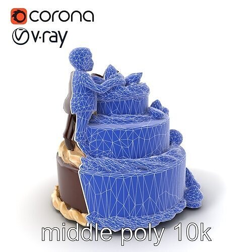 ThreeTier Chocolate Figurine Cake with Chocolate Molds model ... Low-poly 3D model 6