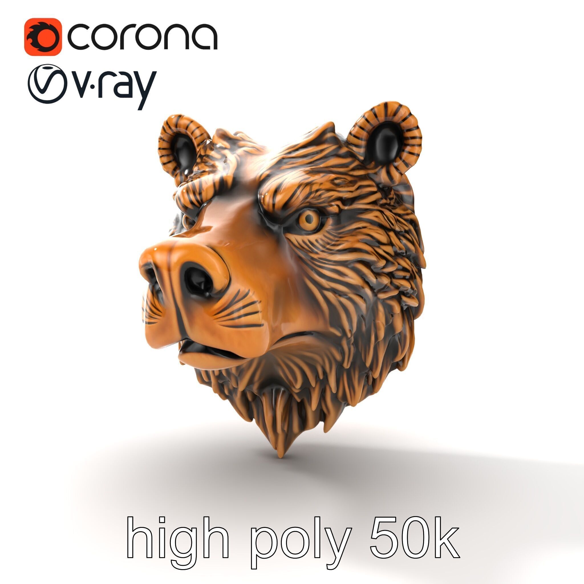 Enigmatic Bear Head Door Knocker Bronze model pack Low-poly 3D model_29