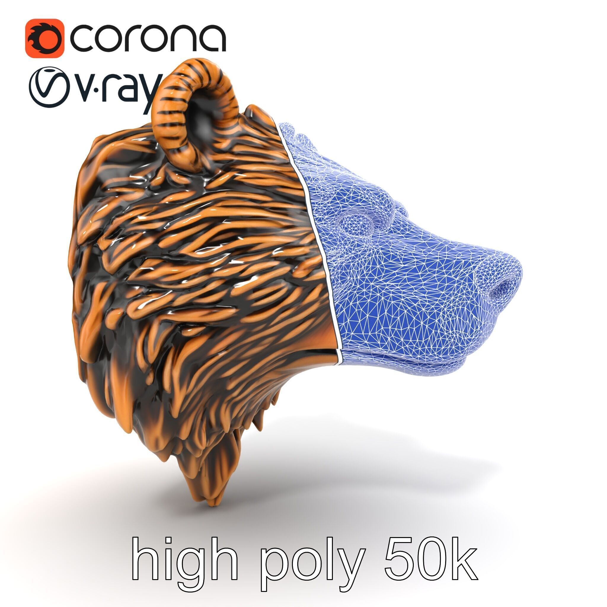 Enigmatic Bear Head Door Knocker Bronze model pack Low-poly 3D model_25