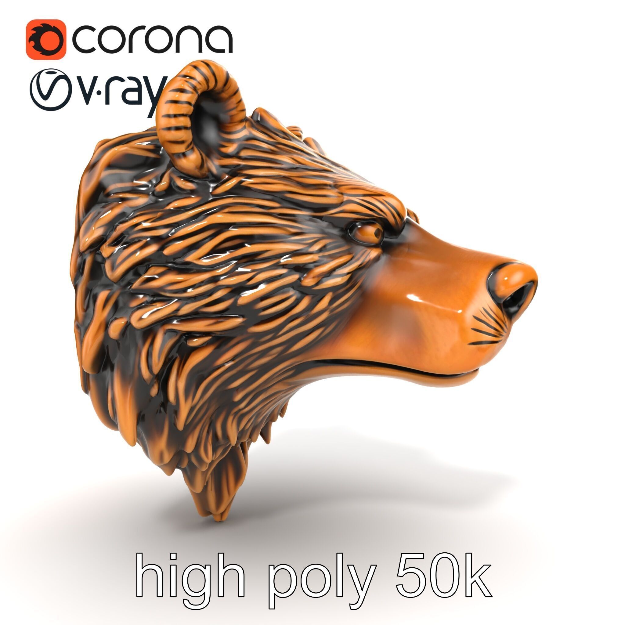 Enigmatic Bear Head Door Knocker Bronze model pack Low-poly 3D model_24